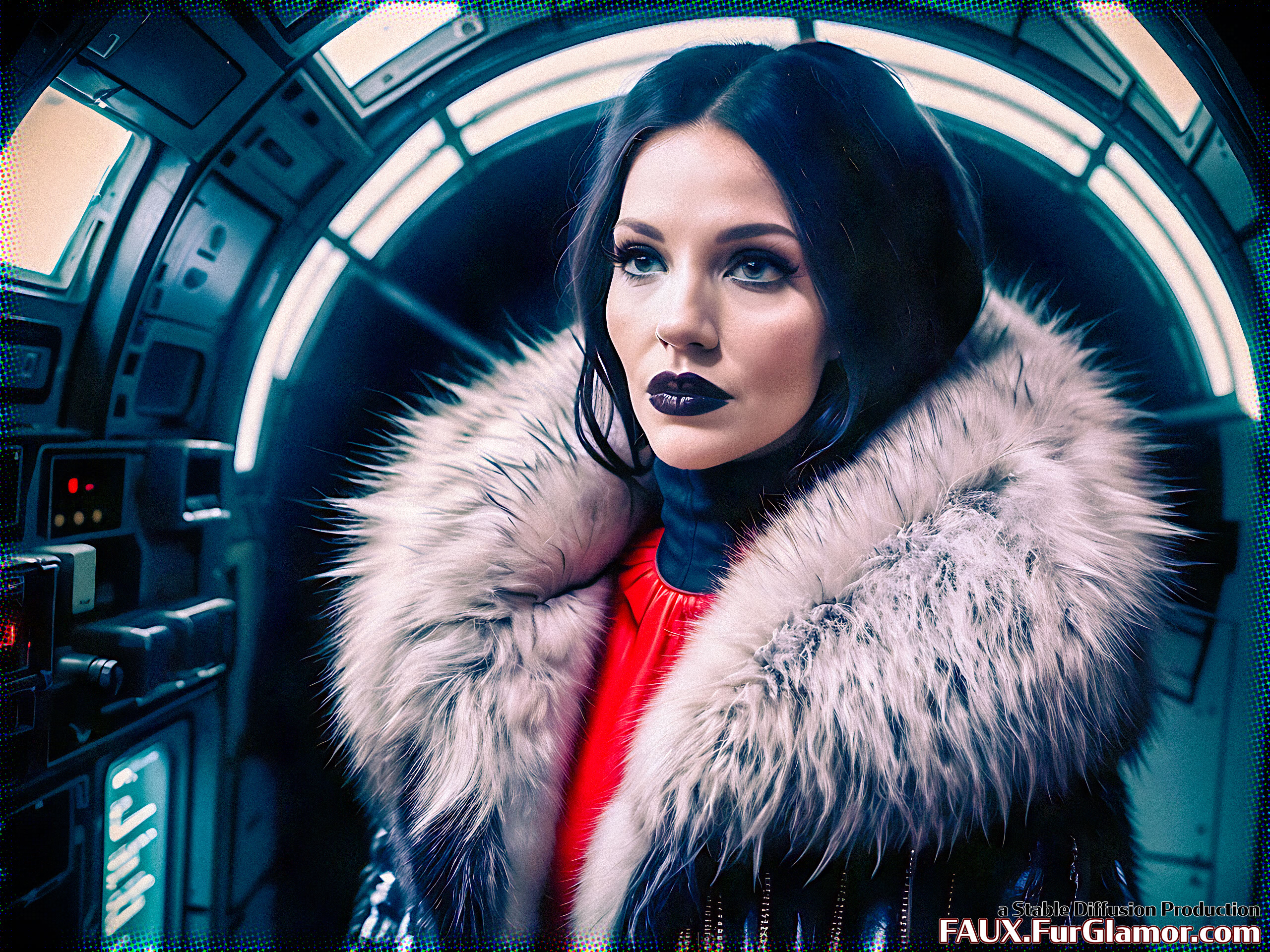 Stable Diffusion Render of Tricia Helfer in a Fur Coat