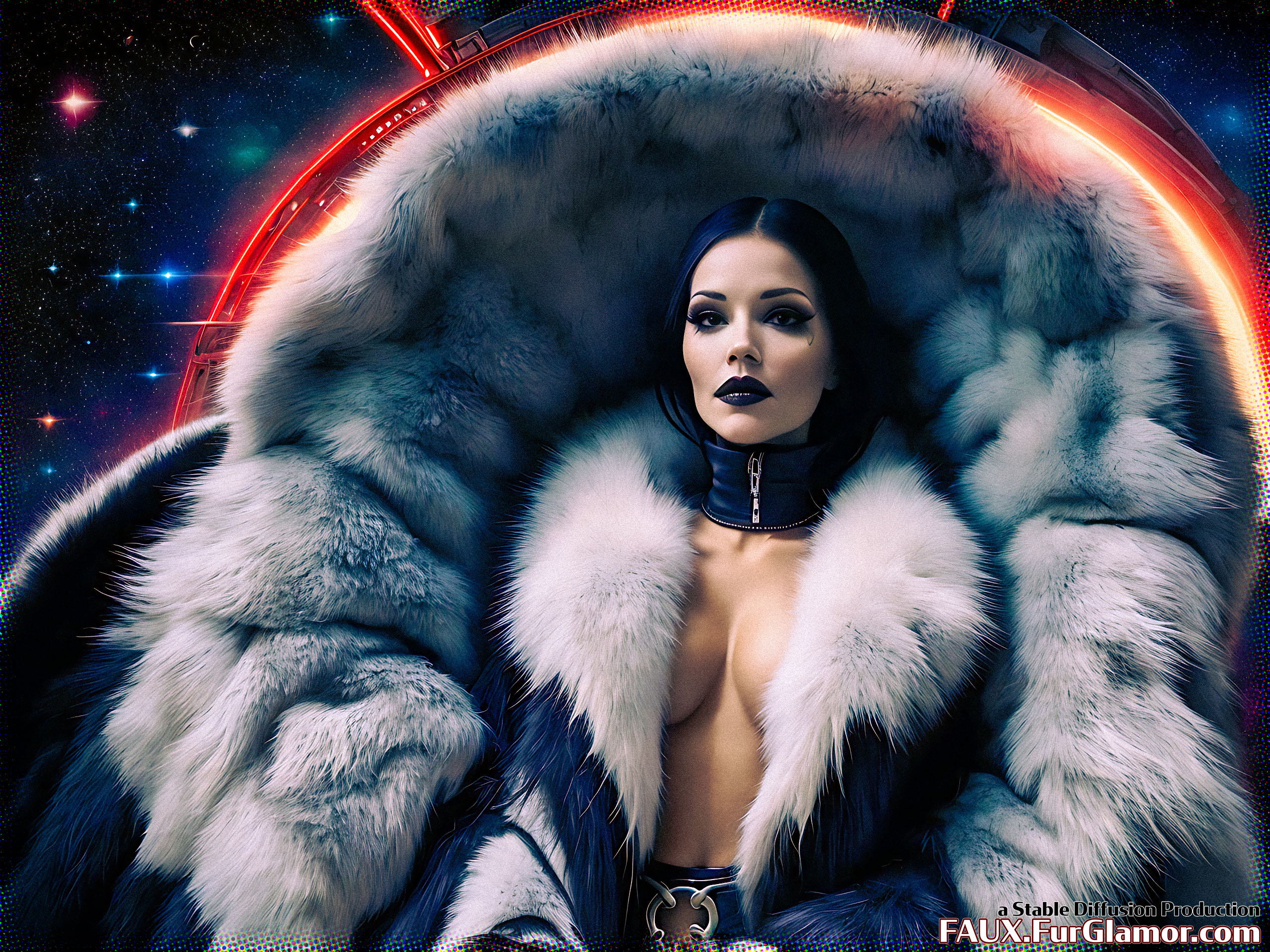 Stable Diffusion Render of Tricia Helfer in a Fur Coat