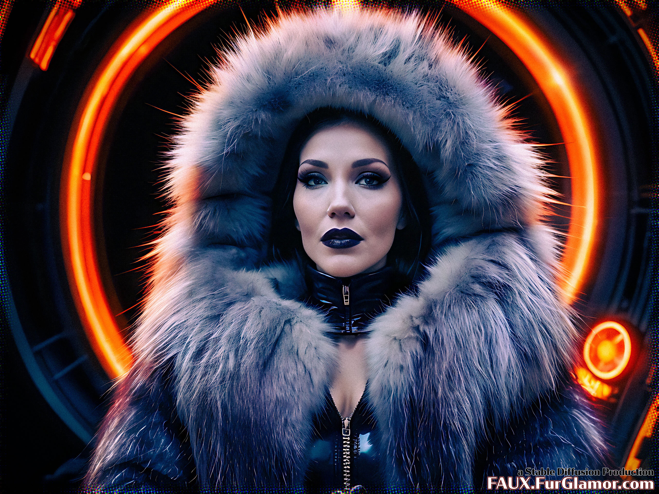 Stable Diffusion Render of Tricia Helfer in a Fur Coat