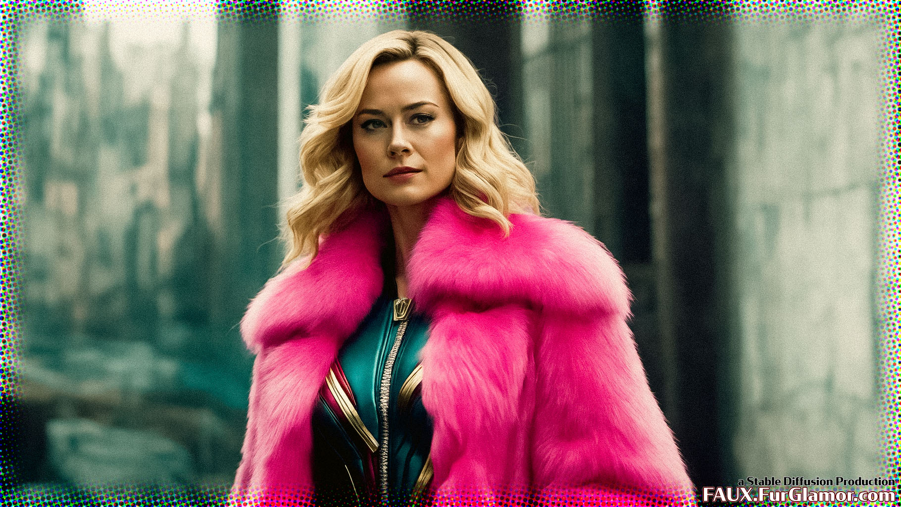 Stable Diffusion Render of Brie Larson as Captain Marvel in a Fur Coat