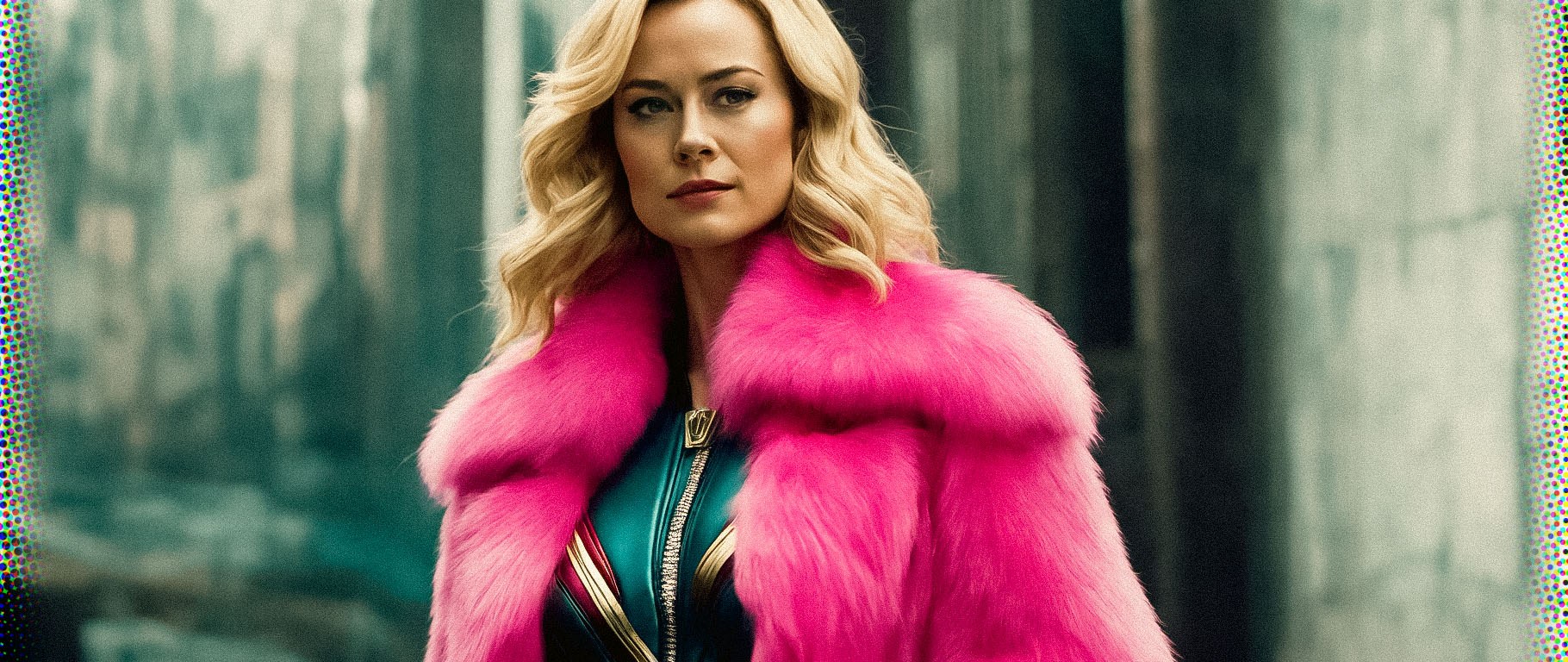 Stable Diffusion Render of Brie Larson as Captain Marvel in a Fur Coat