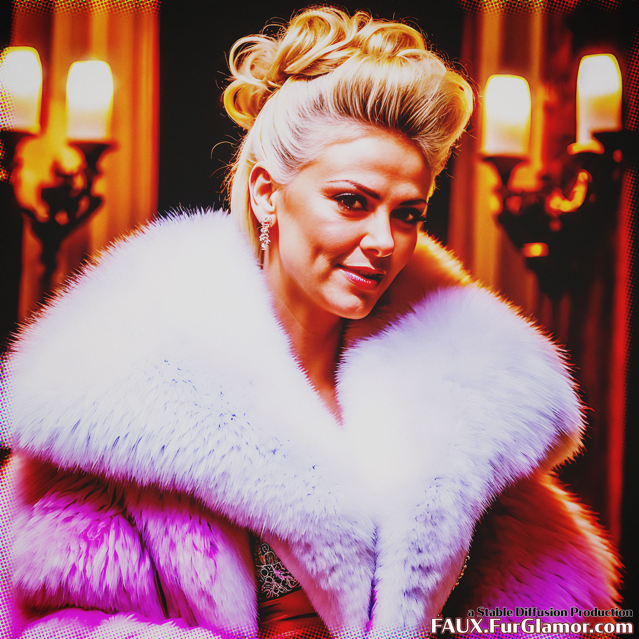 Stable Diffusion Render of Charlize Theron in a Fur Coat