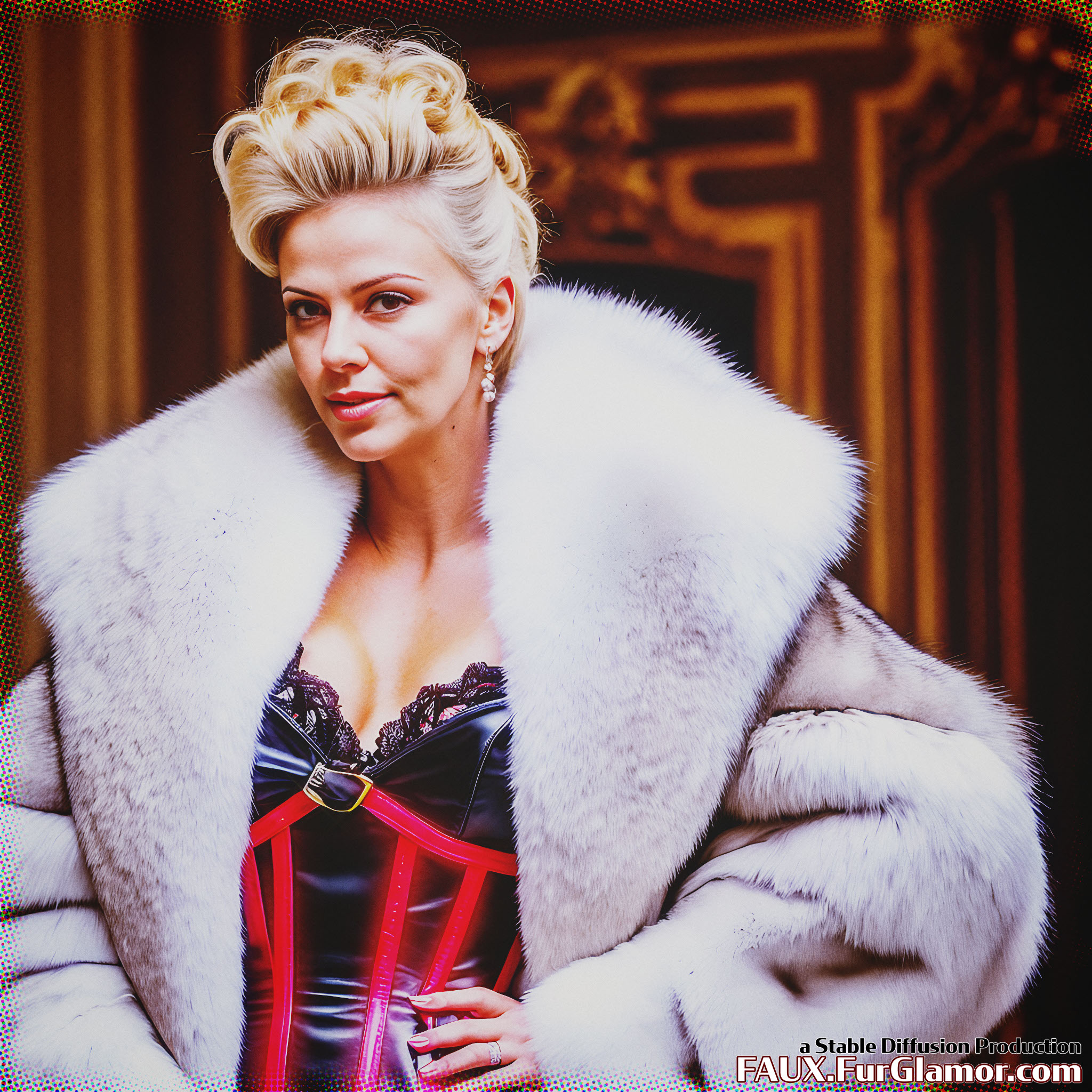 Stable Diffusion Render of Charlize Theron in a Fur Coat