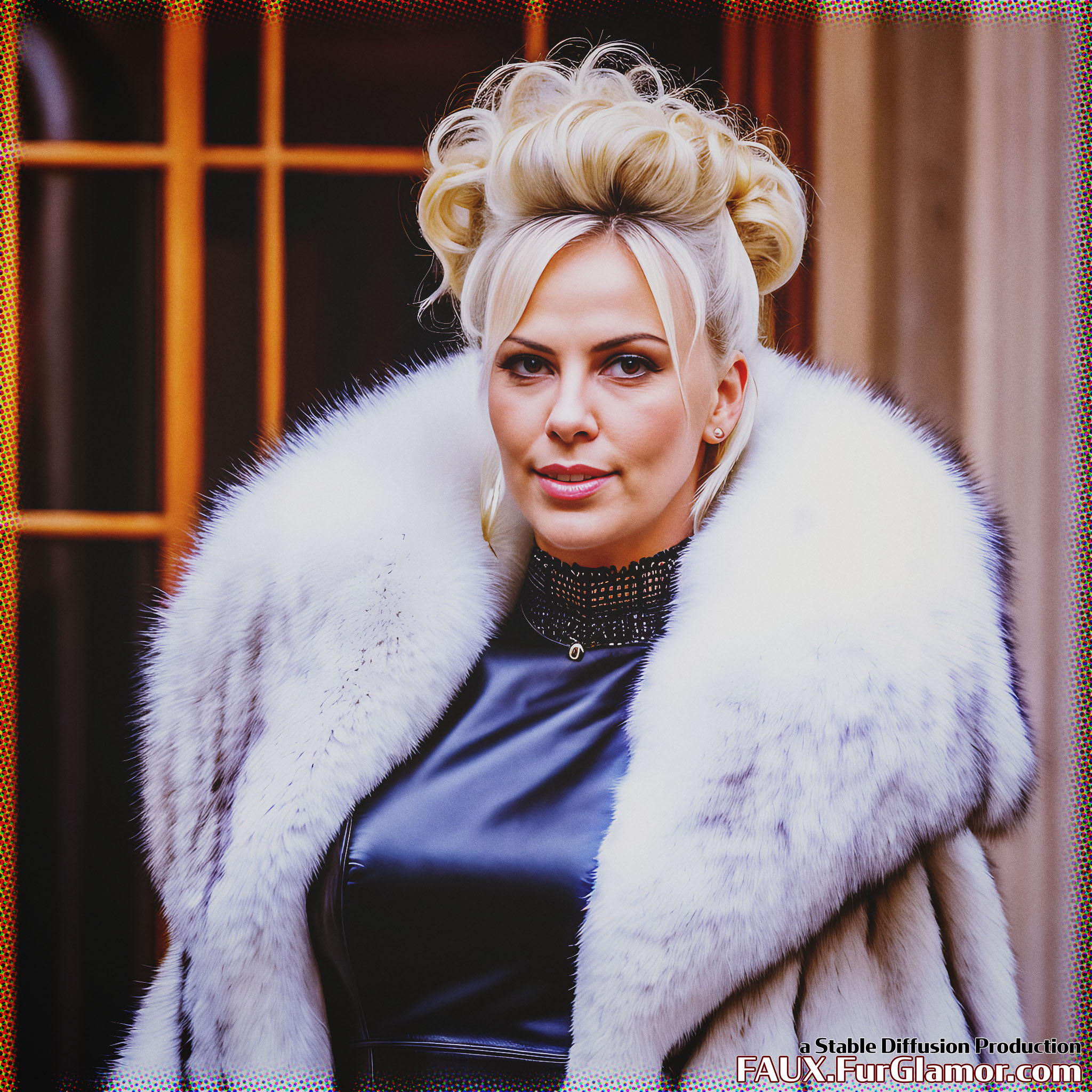 Stable Diffusion Render of Charlize Theron in a Fur Coat