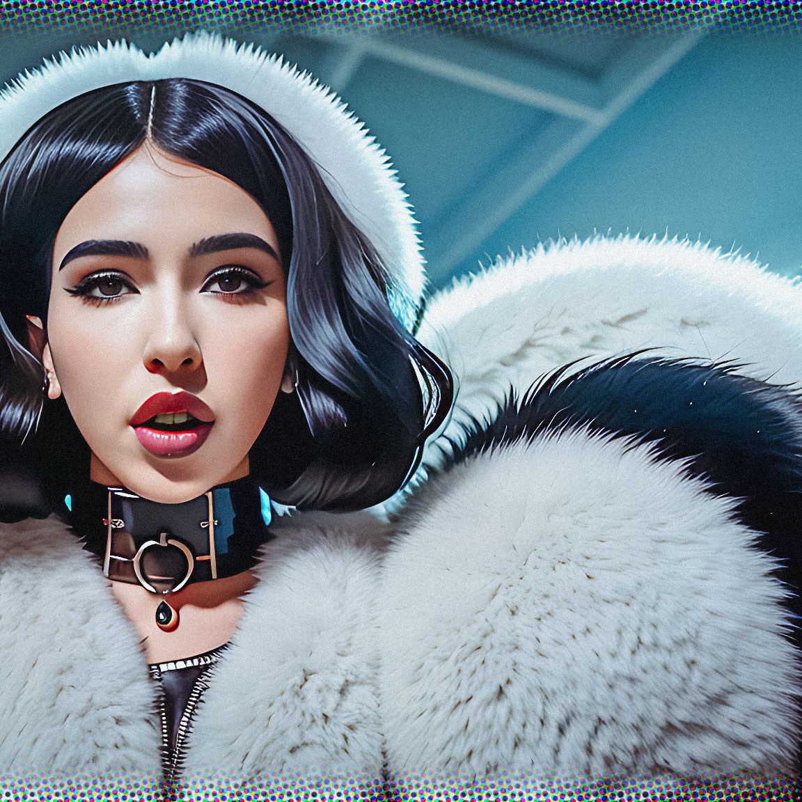 Stable Diffusion Render of Dua Lipa in a Fur Coat