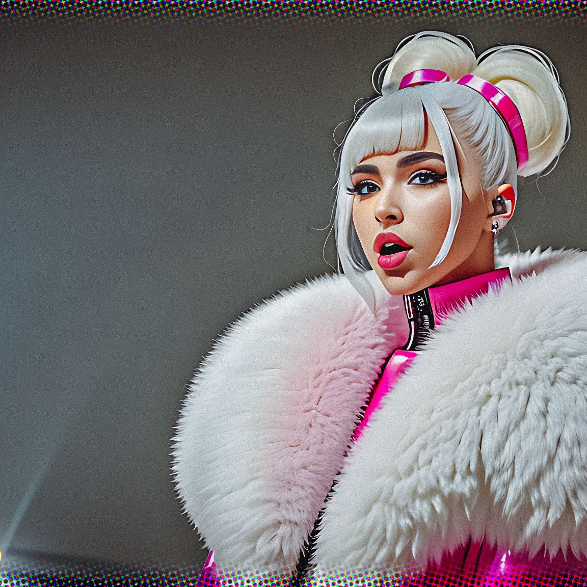 Stable Diffusion Render of Dua Lipa in a Fur Coat