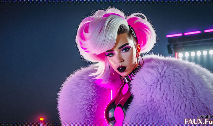 Stable Diffusion Render of Dua Lipa in a Fur Coat