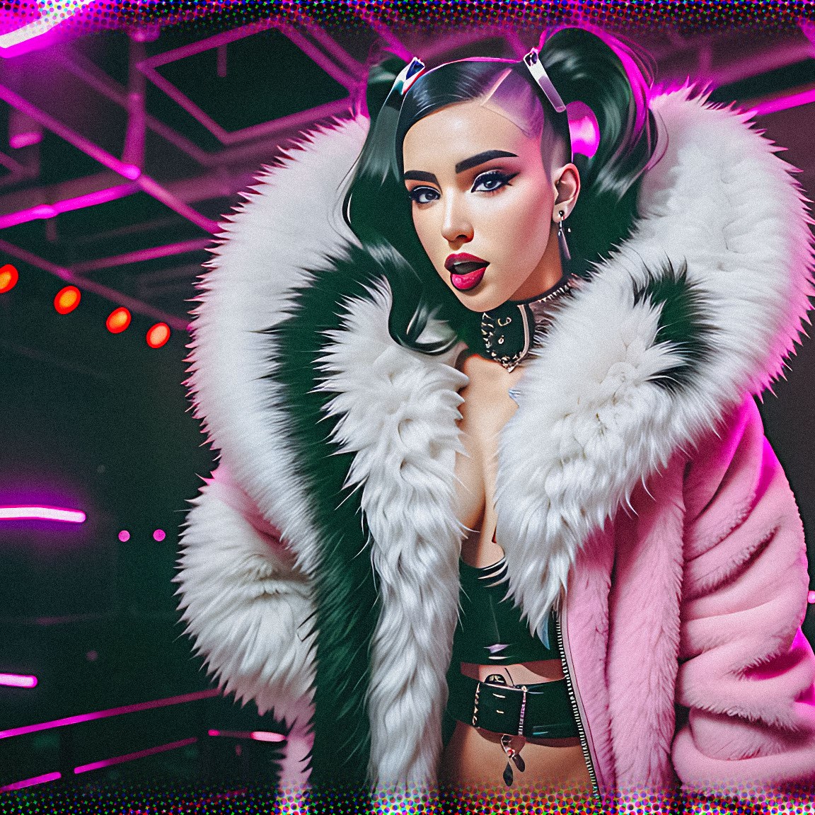 Stable Diffusion Render of Dua Lipa in a Fur Coat