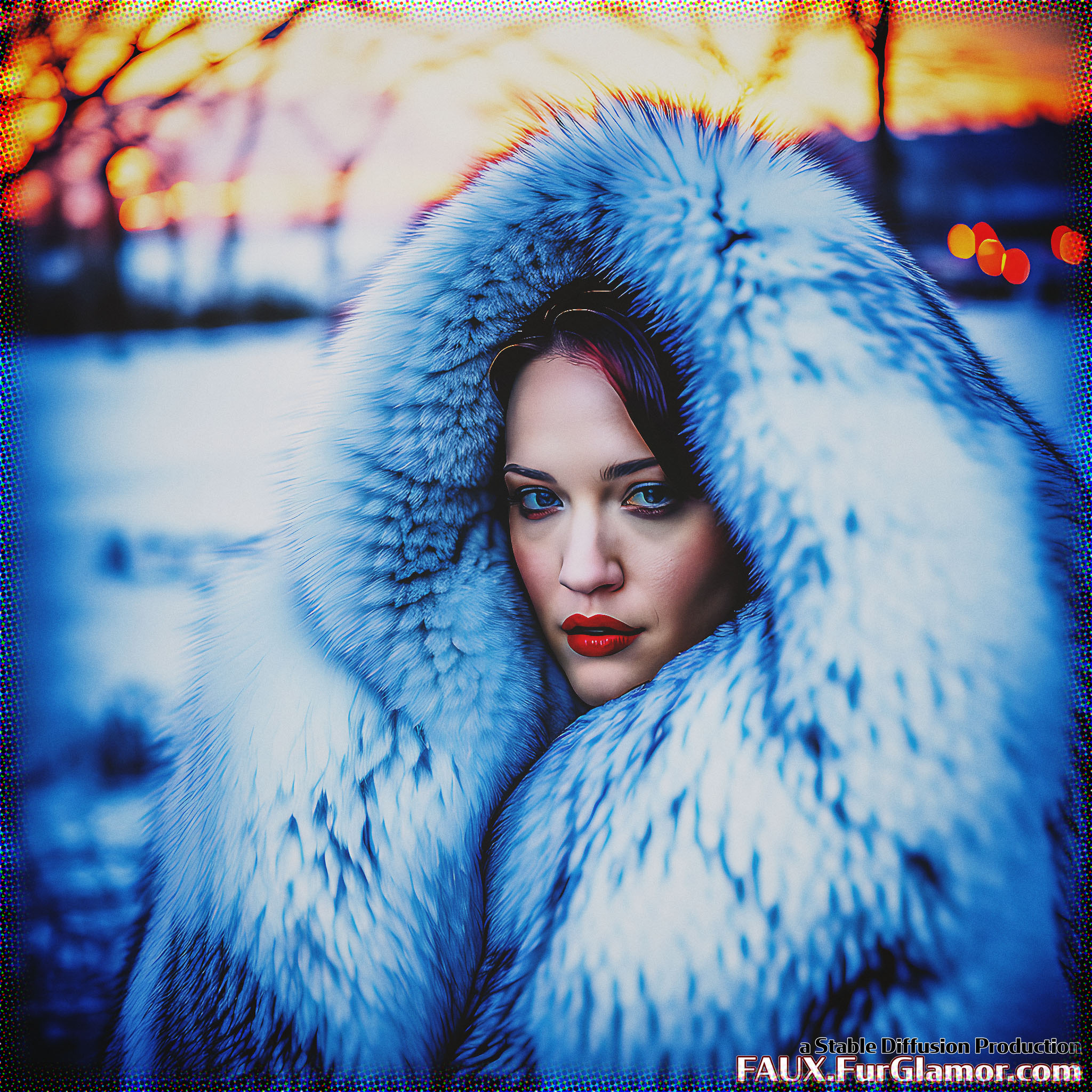 Stable Diffusion Render of Kat Dennings in a Fur Coat