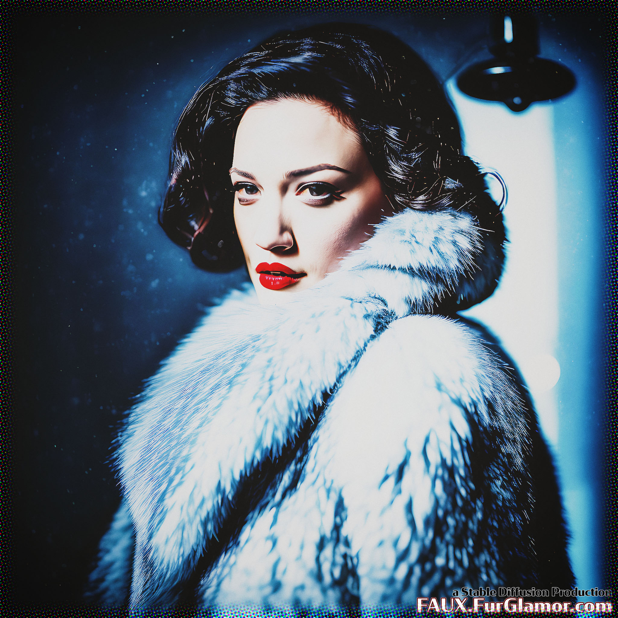 Stable Diffusion Render of Kat Dennings in a Fur Coat