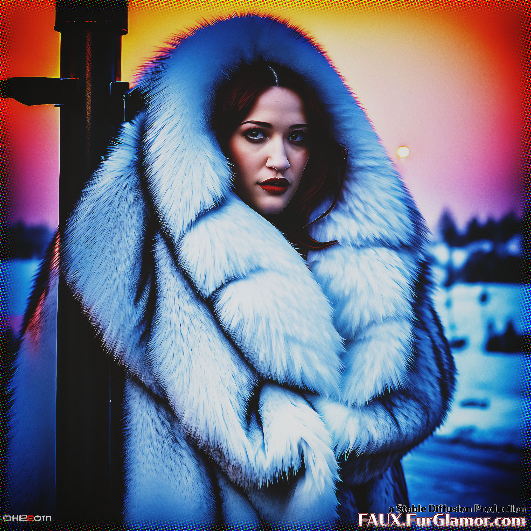Stable Diffusion Render of Kat Dennings in a Fur Coat