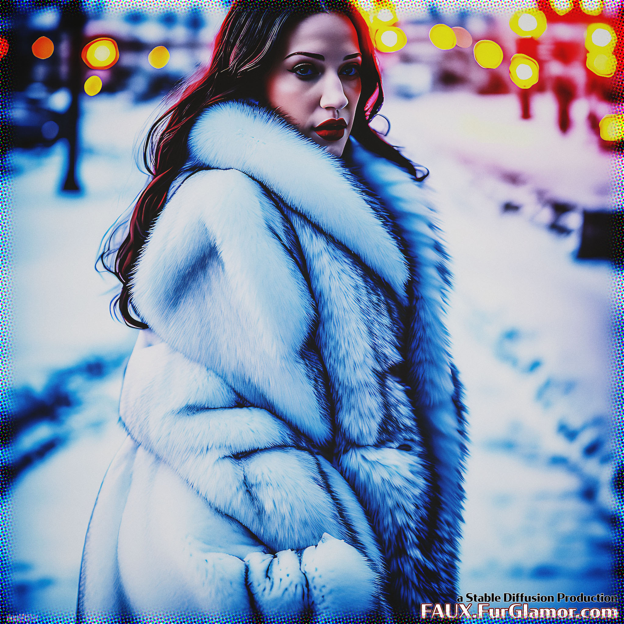 Stable Diffusion Render of Kat Dennings in a Fur Coat