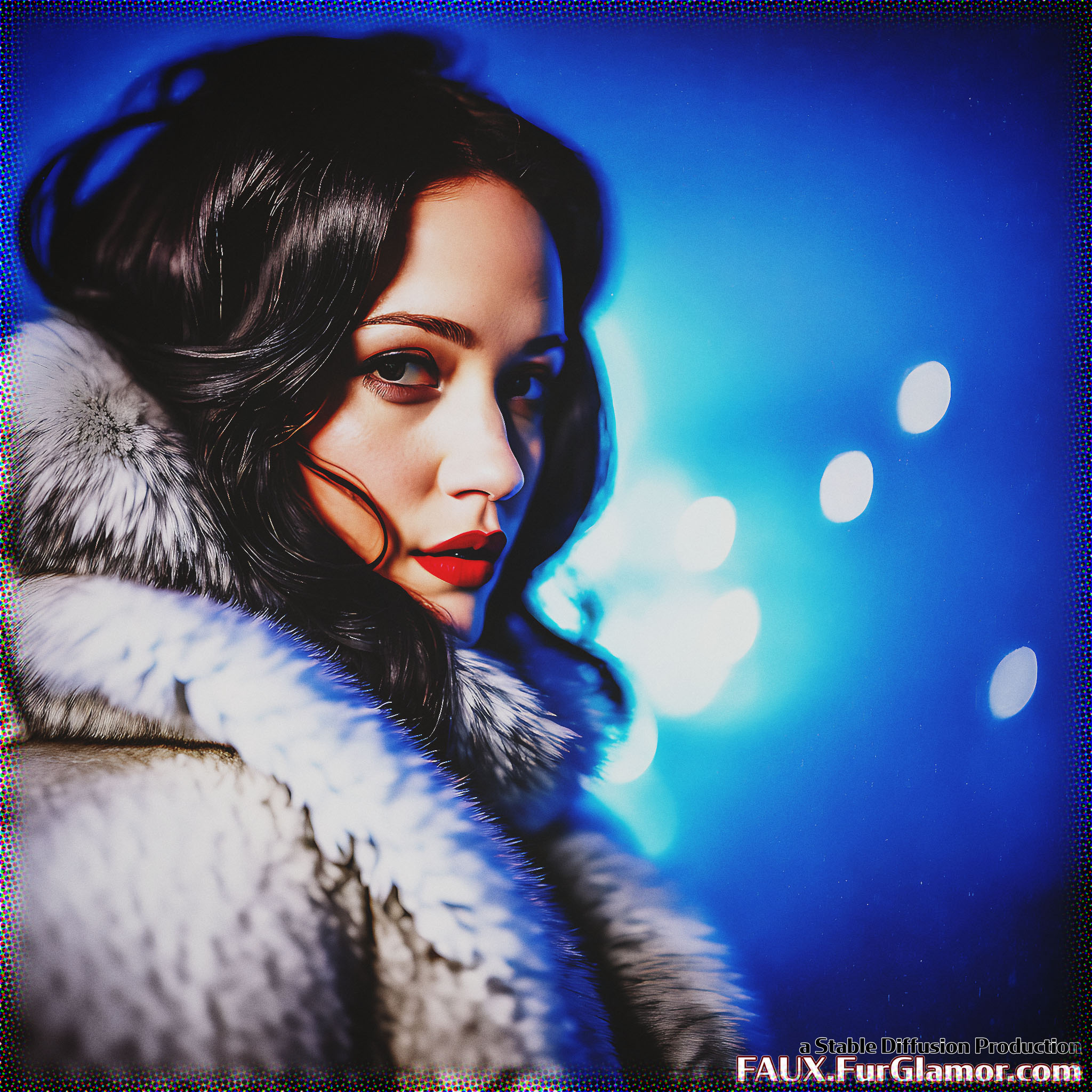 Stable Diffusion Render of Kat Dennings in a Fur Coat