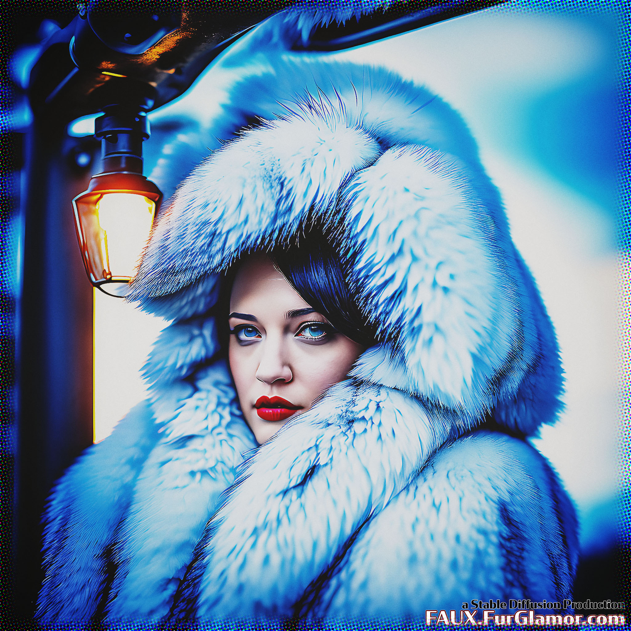 Stable Diffusion Render of Kat Dennings in a Fur Coat
