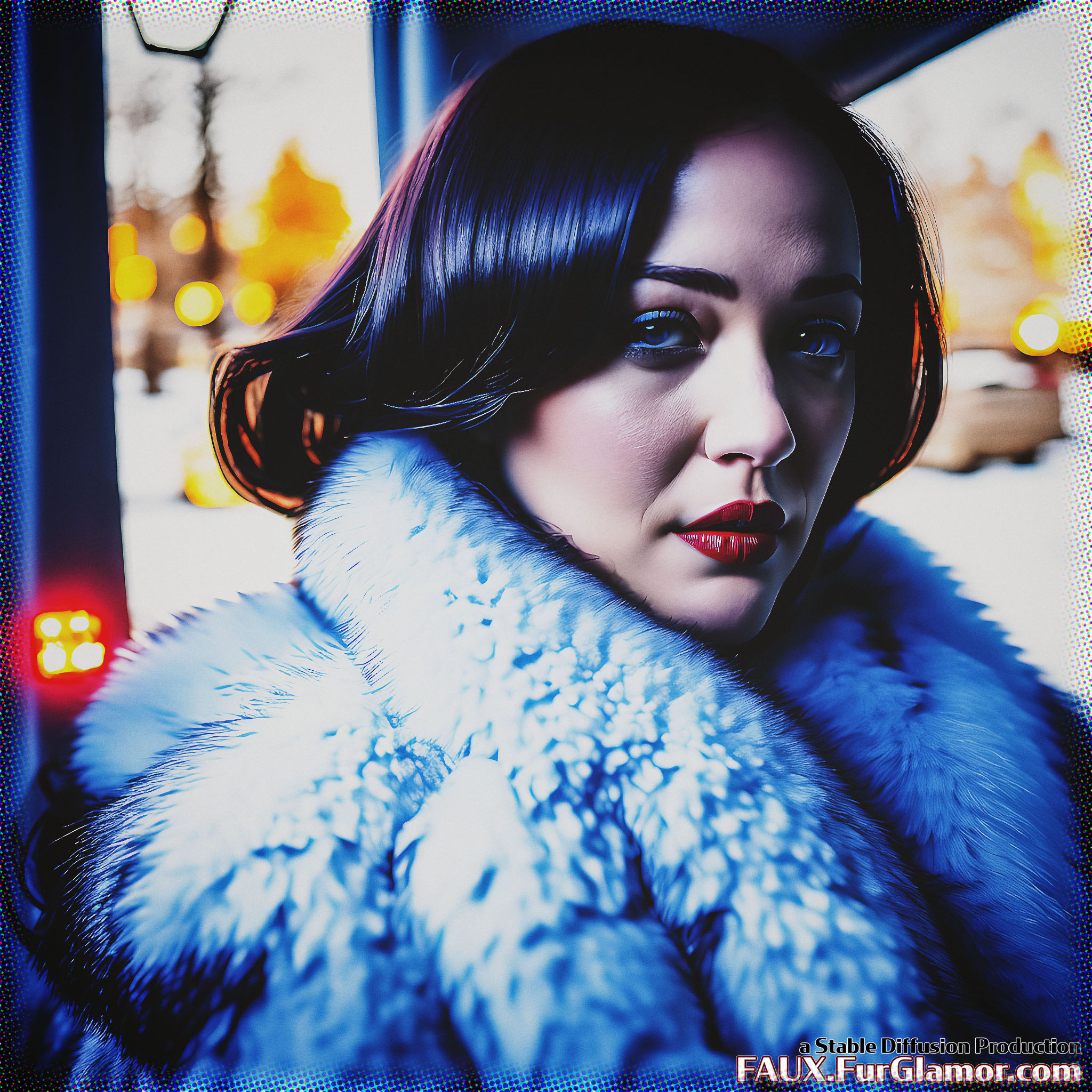 Stable Diffusion Render of Kat Dennings in a Fur Coat