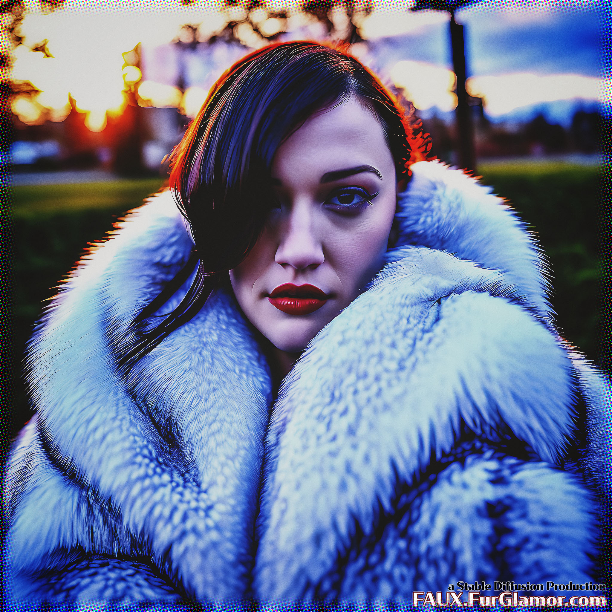 Stable Diffusion Render of Kat Dennings in a Fur Coat