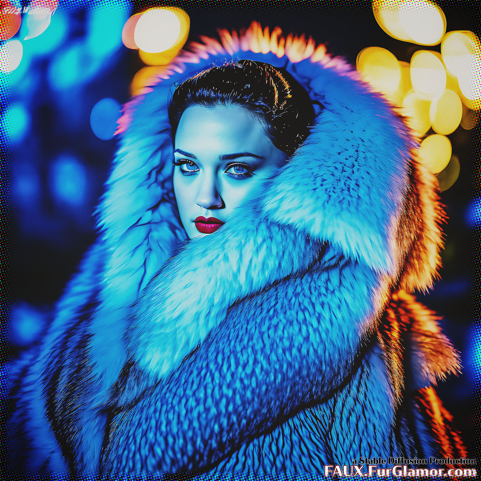 Stable Diffusion Render of Kat Dennings in a Fur Coat