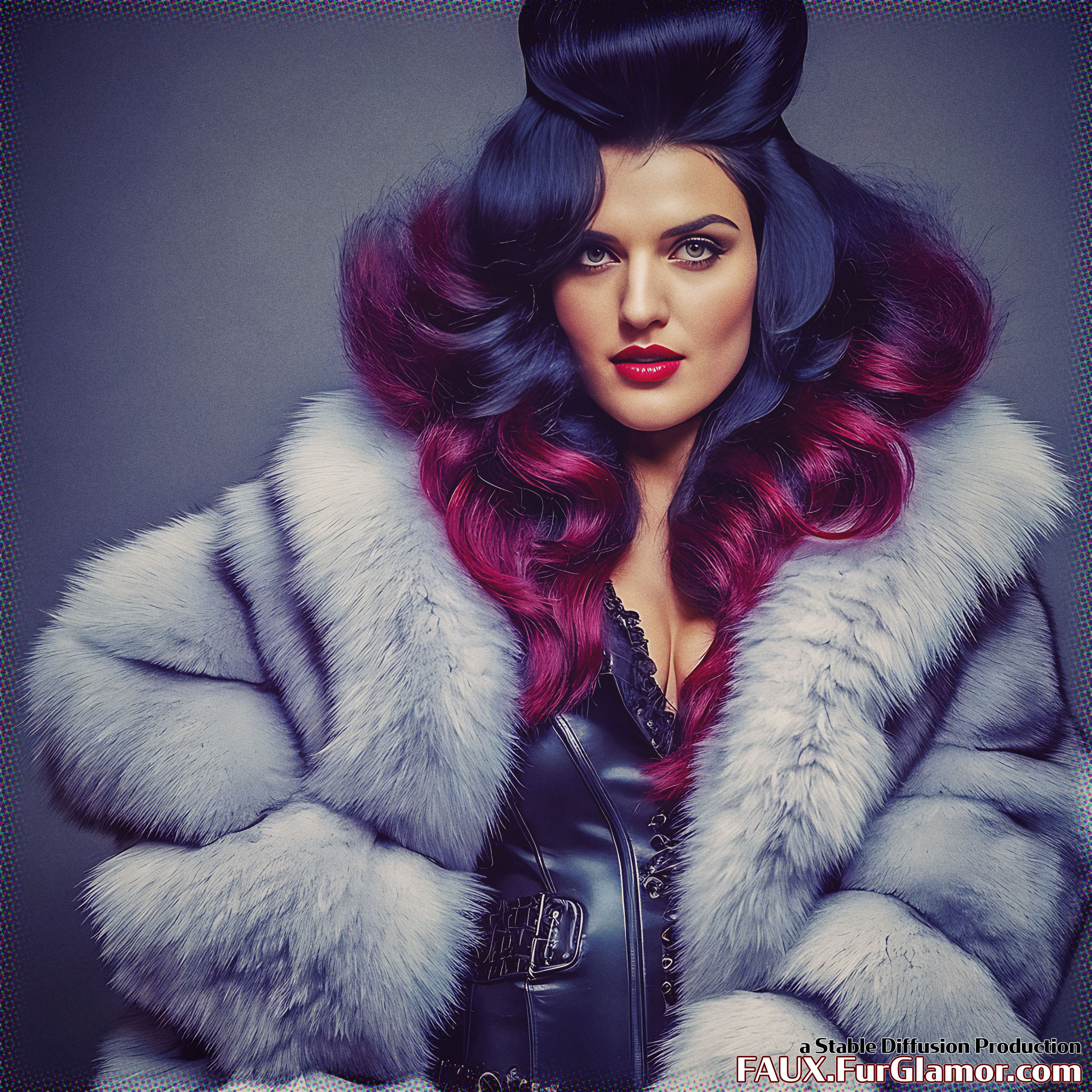 Stable Diffusion Render of Katie McGrath as Lena Luthor in a Fur Coat