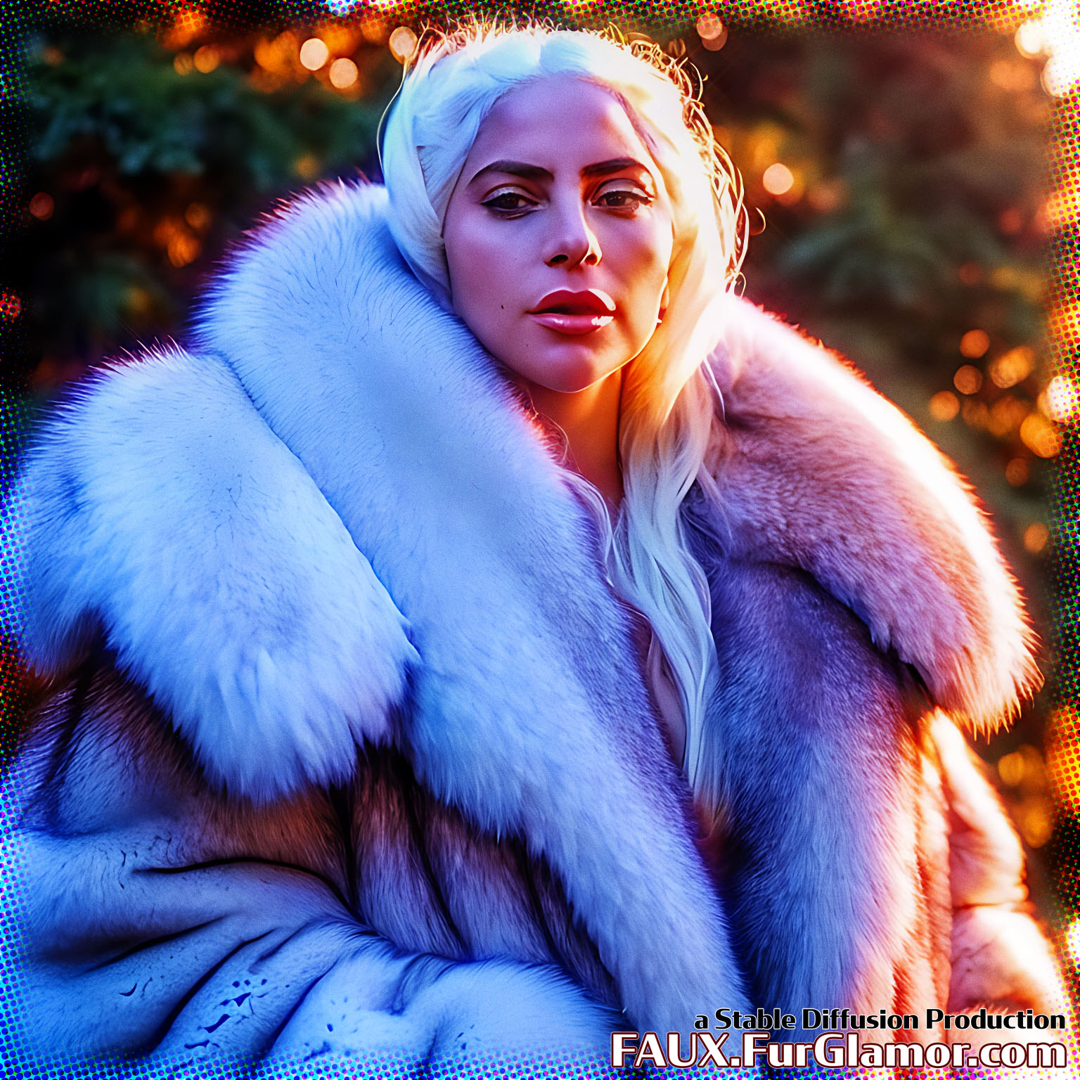 Stable Diffusion Render of Lady Gaga in a Fur Coat