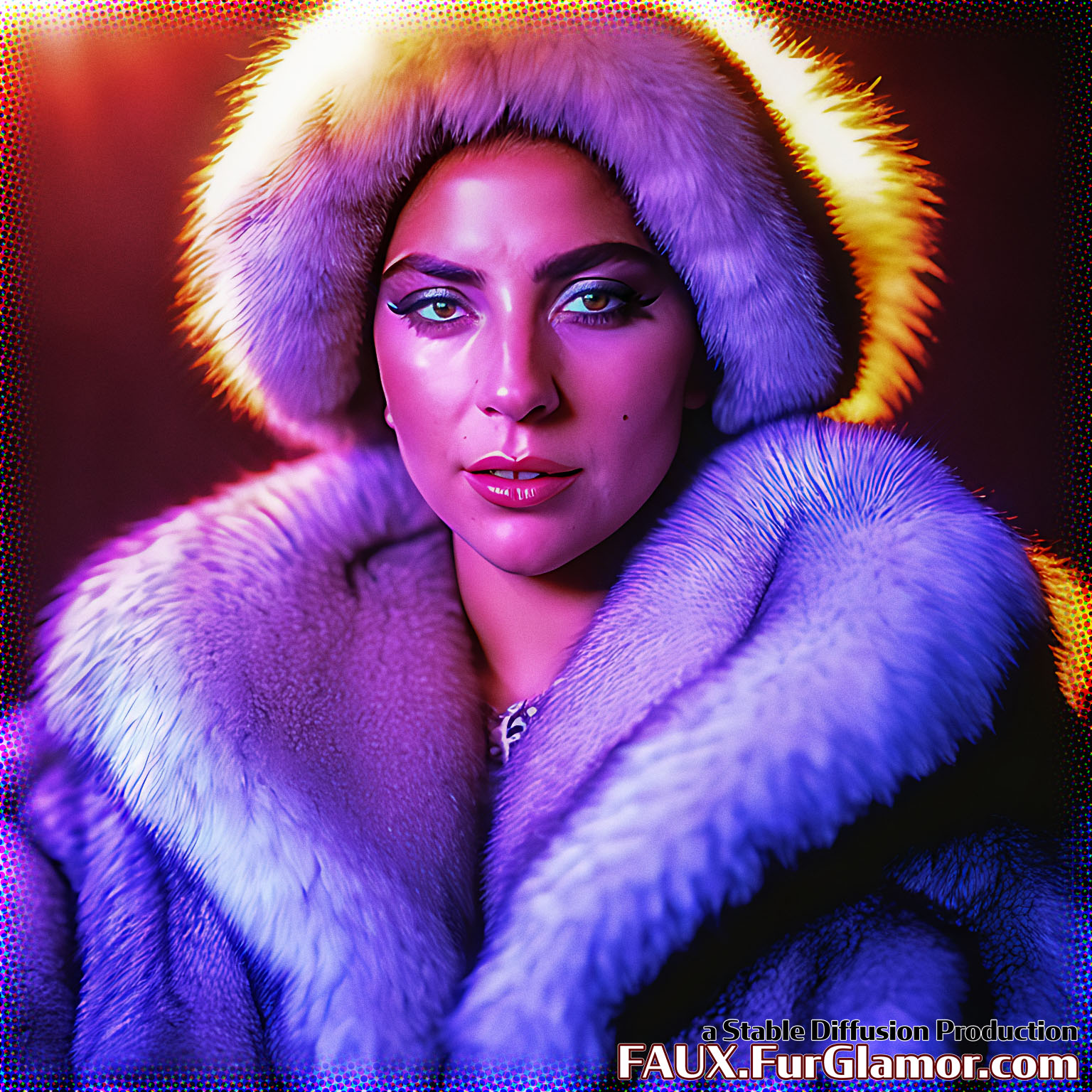 Stable Diffusion Render of Lady Gaga in a Fur Coat