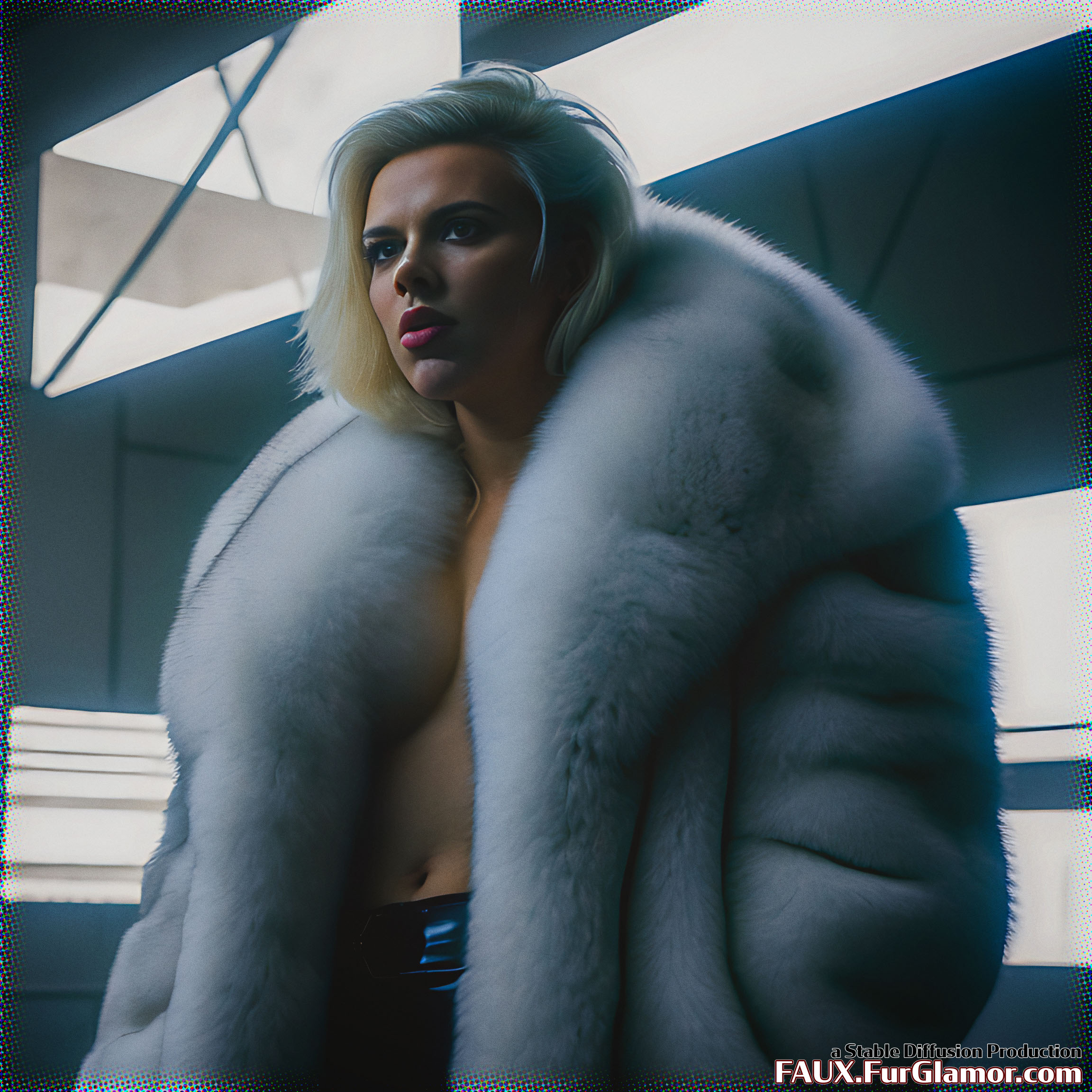 Stable Diffusion Render of Scarlett Johansson in a Fur Coat