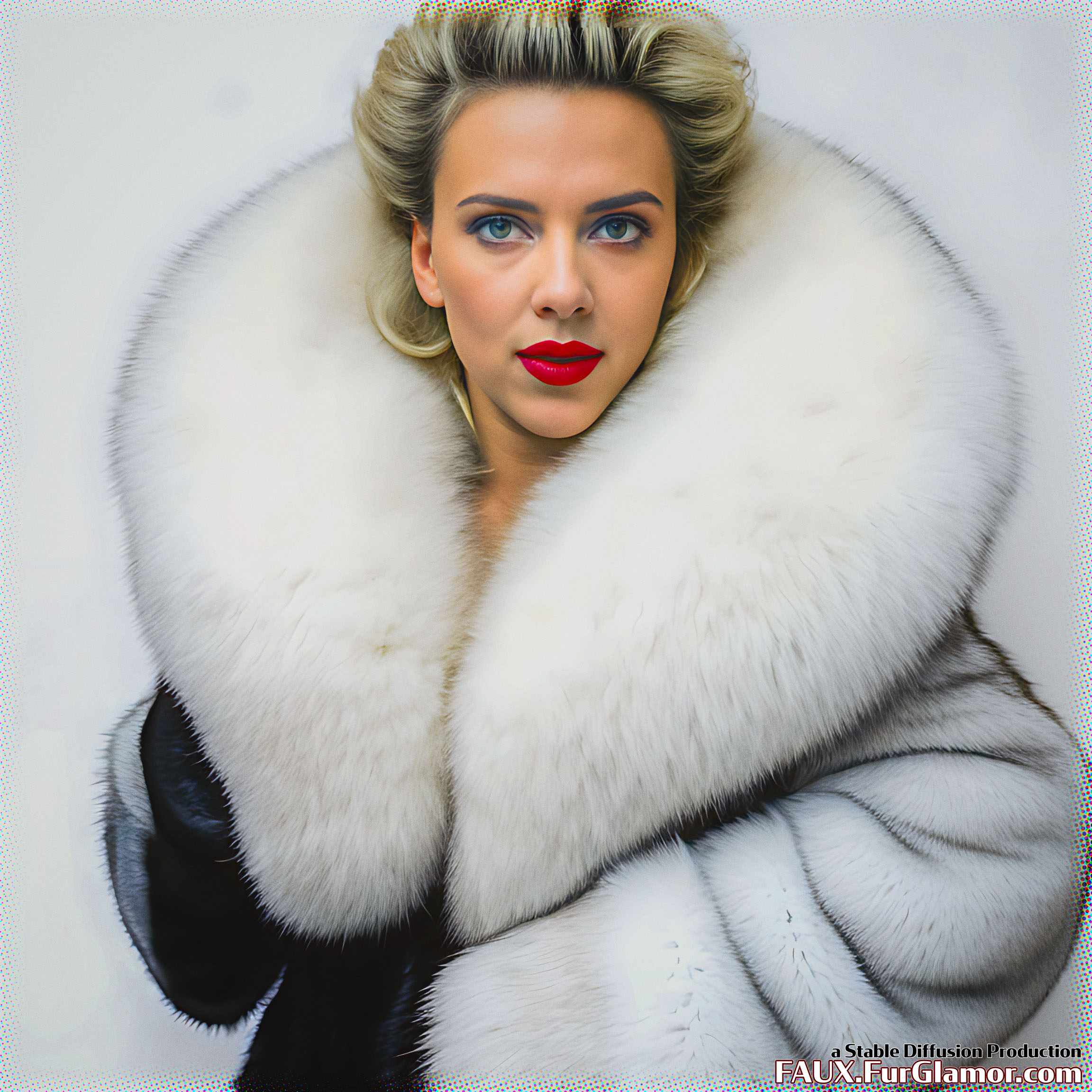 Stable Diffusion Render of Scarlett Johansson in a Fur Coat