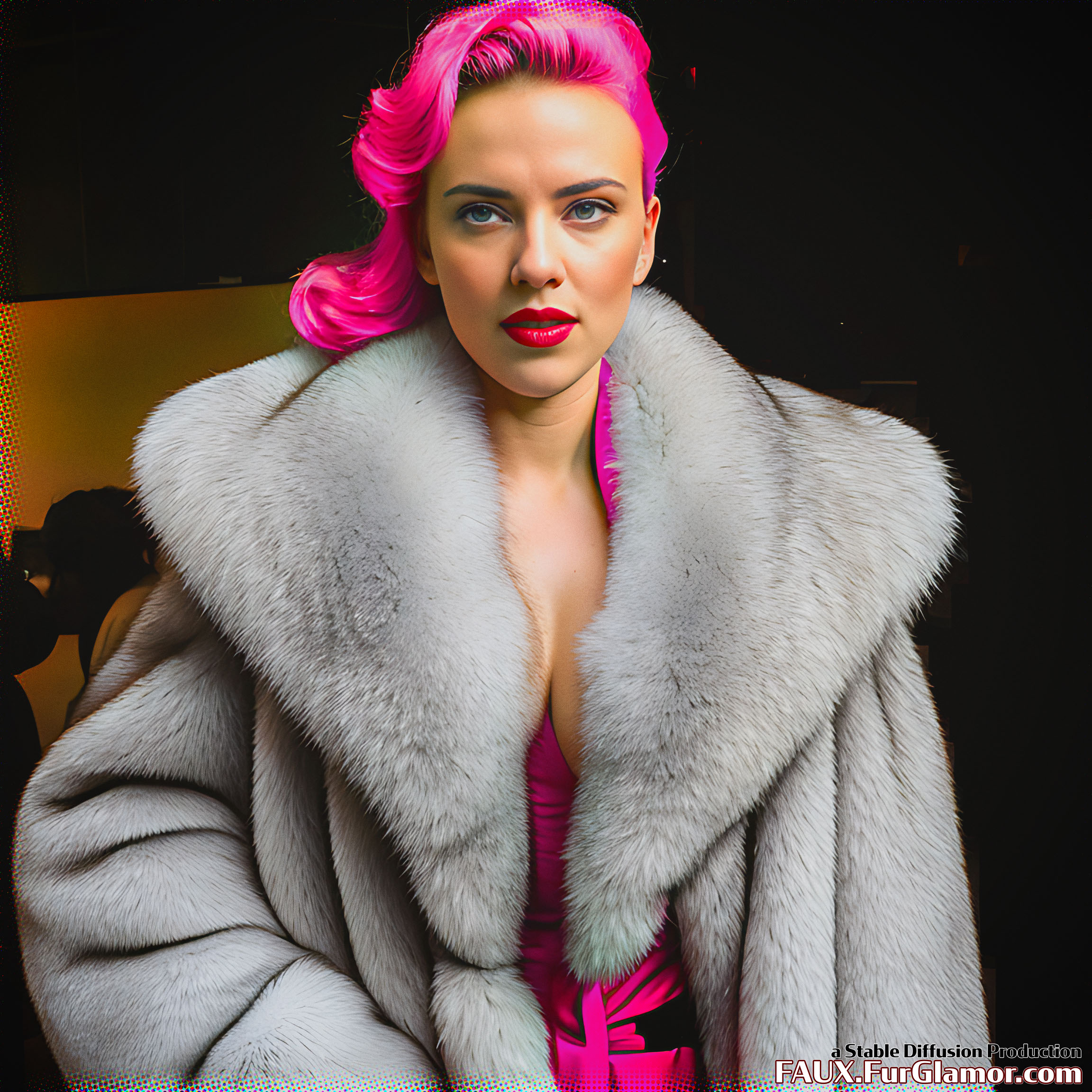 Stable Diffusion Render of Scarlett Johansson in a Fur Coat