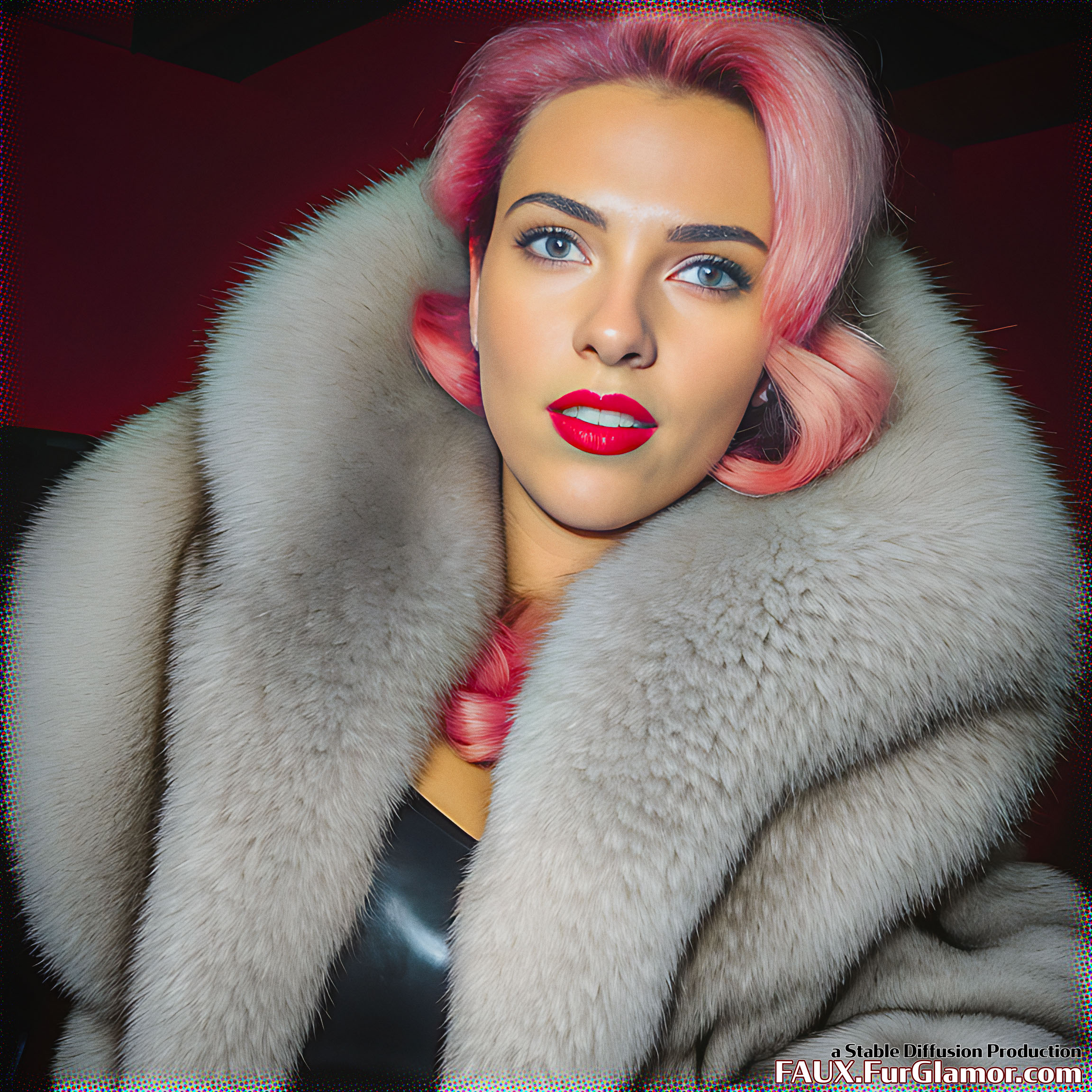 Stable Diffusion Render of Scarlett Johansson in a Fur Coat