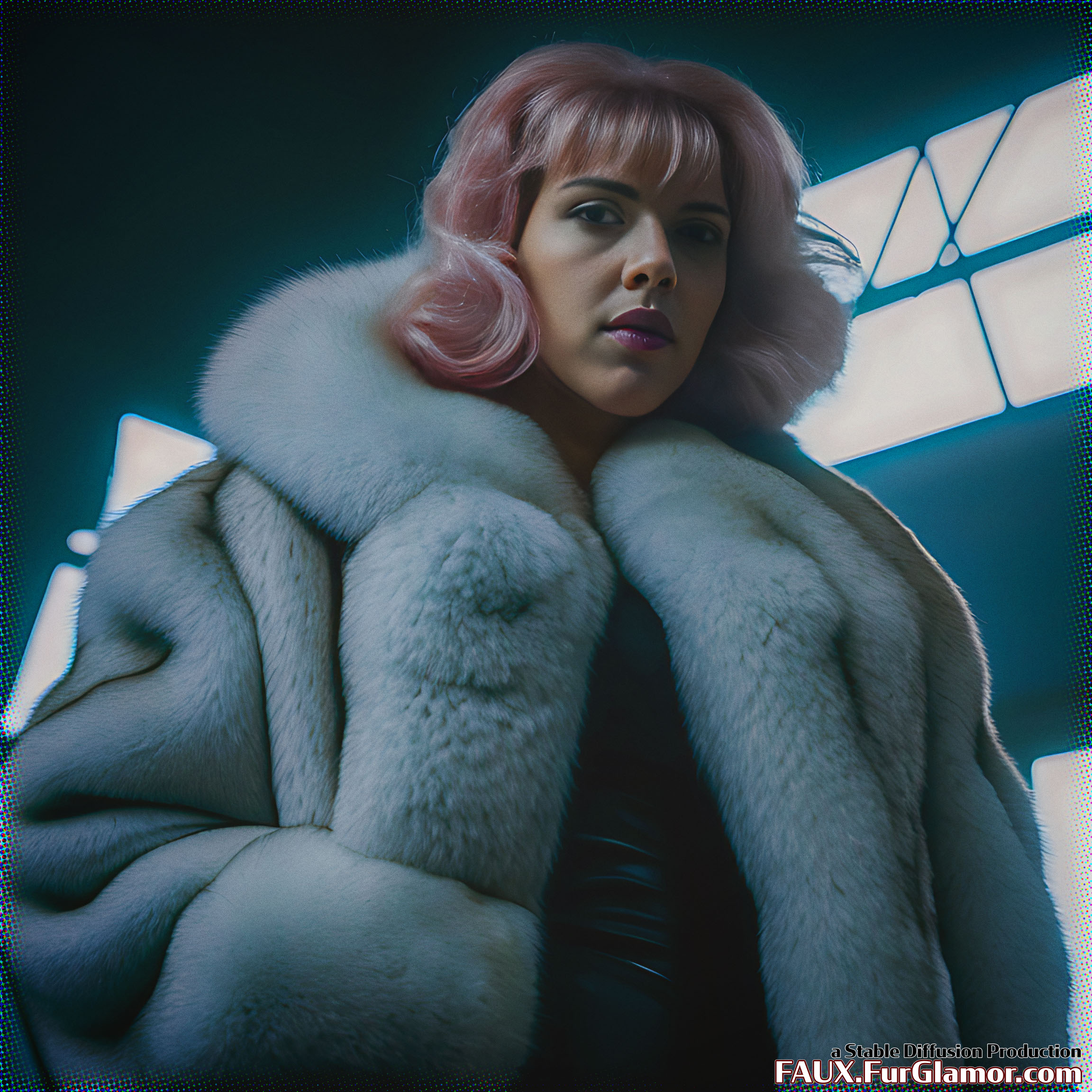 Stable Diffusion Render of Scarlett Johansson in a Fur Coat