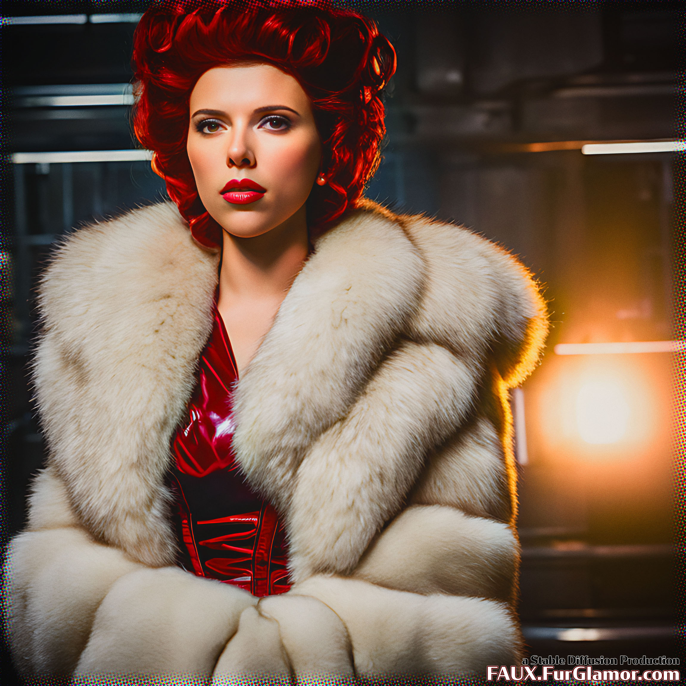 Stable Diffusion Render of Scarlett Johansson in a Fur Coat