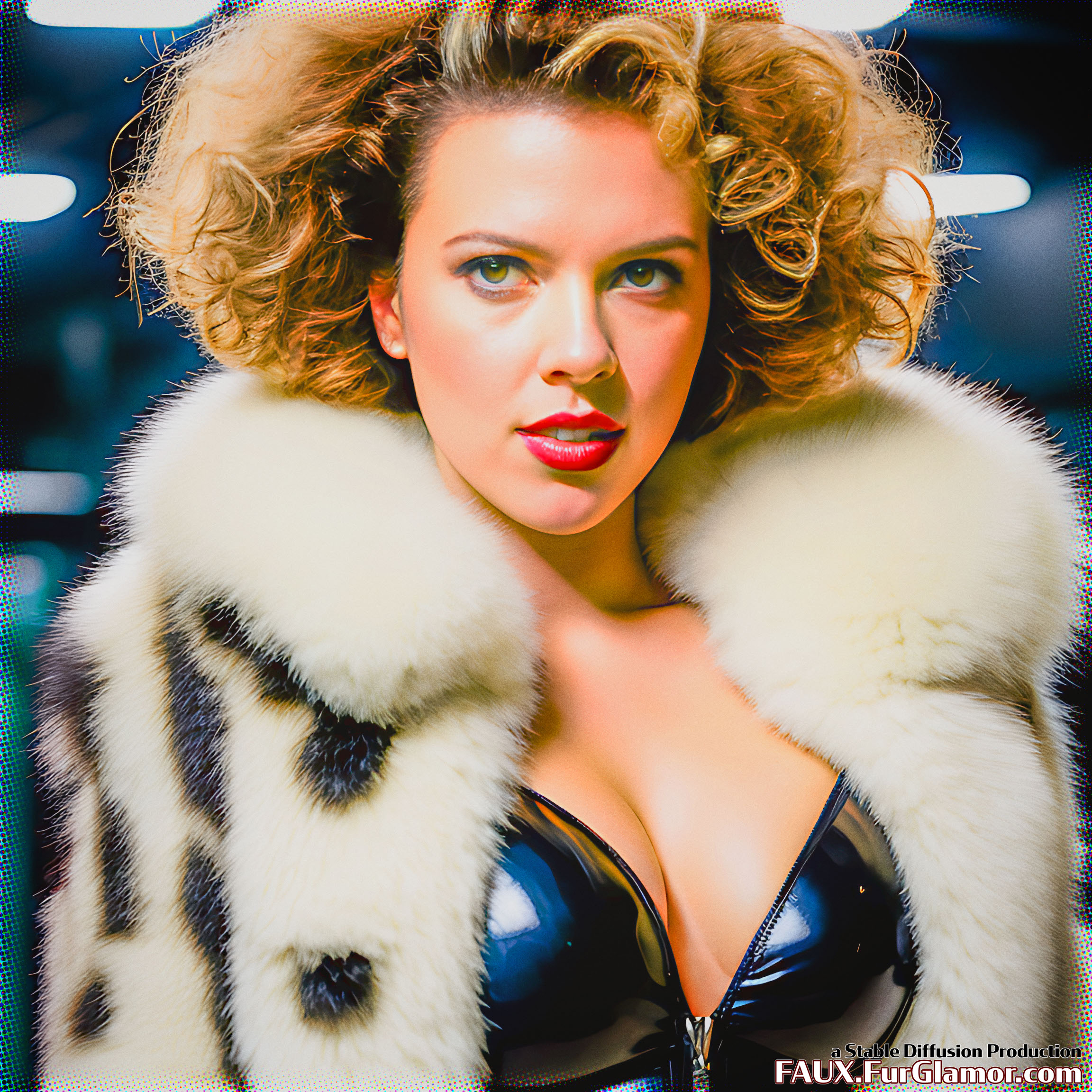 Stable Diffusion Render of Scarlett Johansson in a Fur Coat