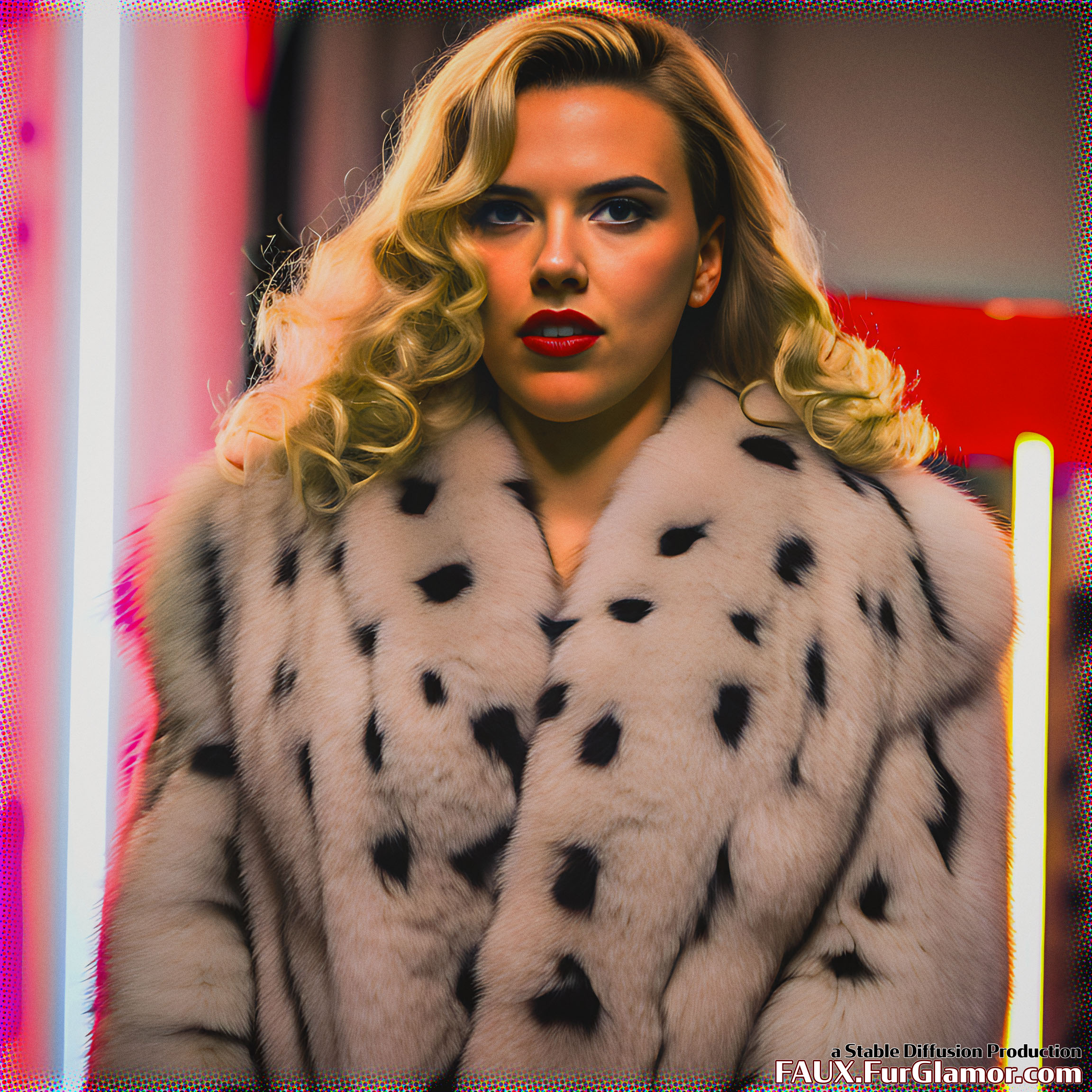 Stable Diffusion Render of Scarlett Johansson in a Fur Coat