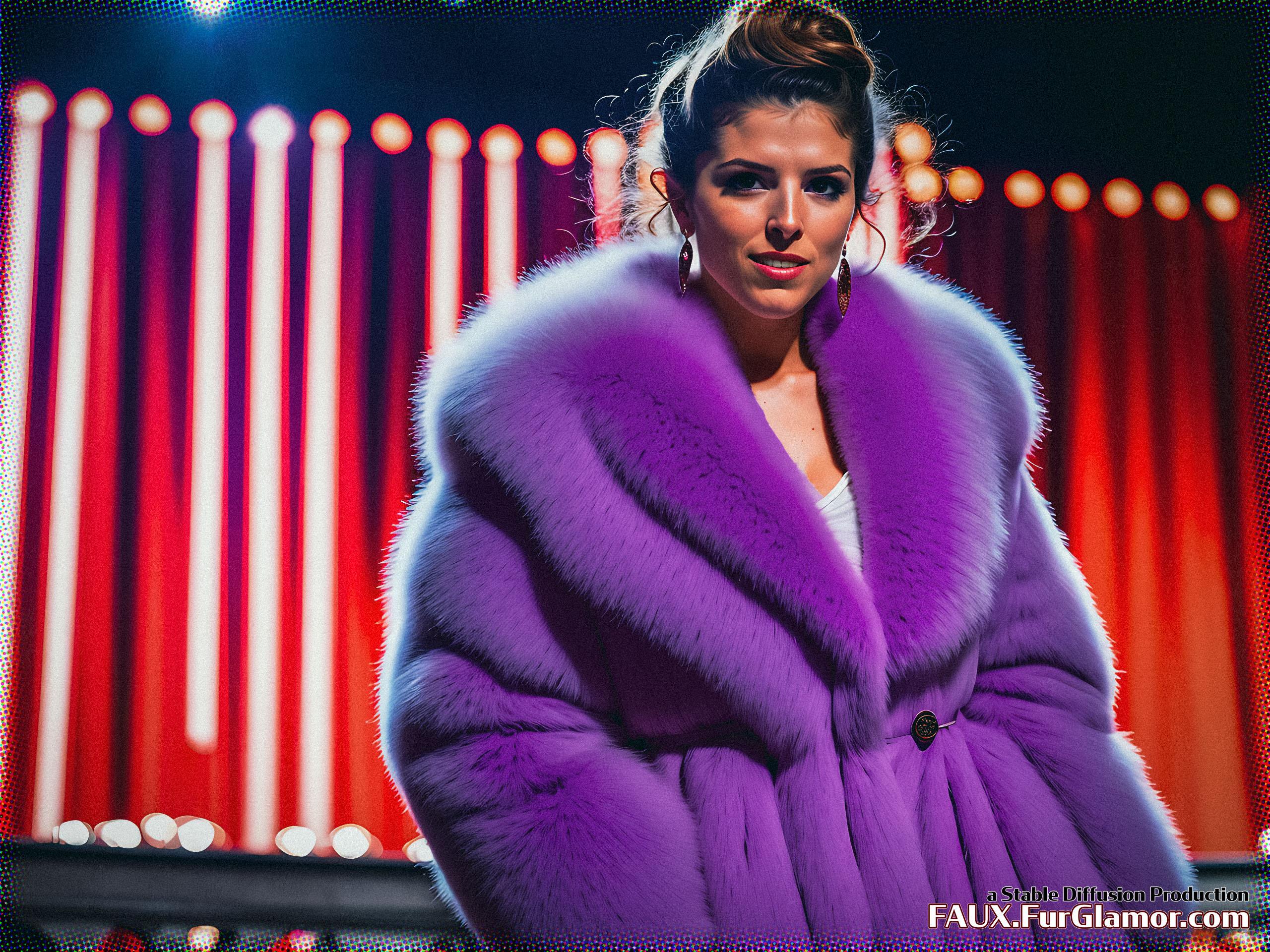 Stable Diffusion Render of Anna Kendrick in a Fur Coat