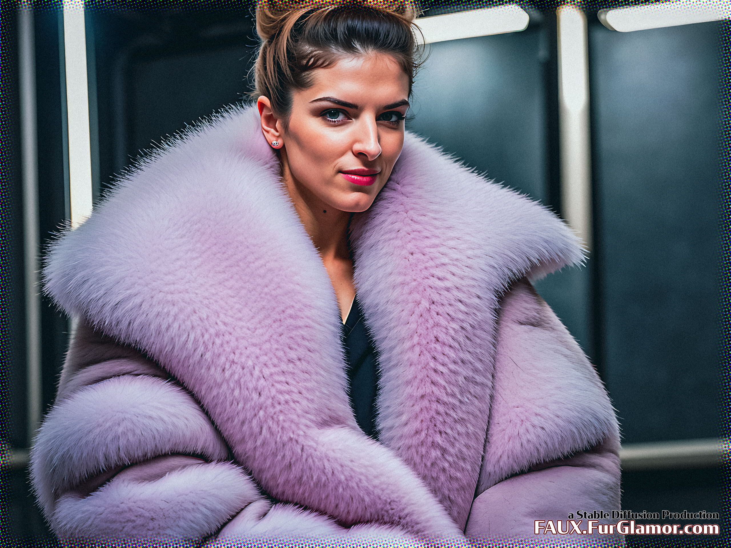 Stable Diffusion Render of Anna Kendrick in a Fur Coat