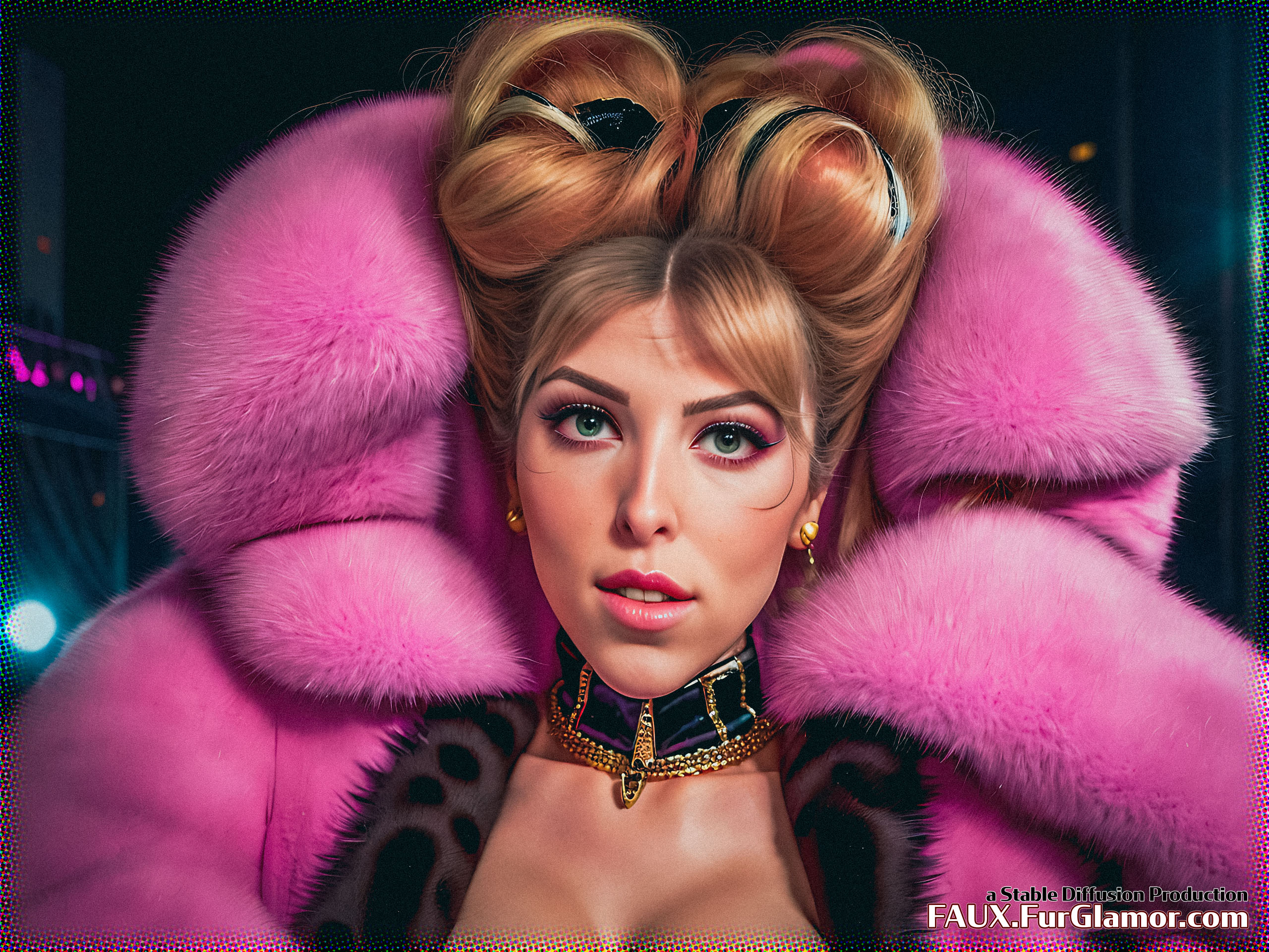 Stable Diffusion Render of Anna Kendrick in a Fur Coat