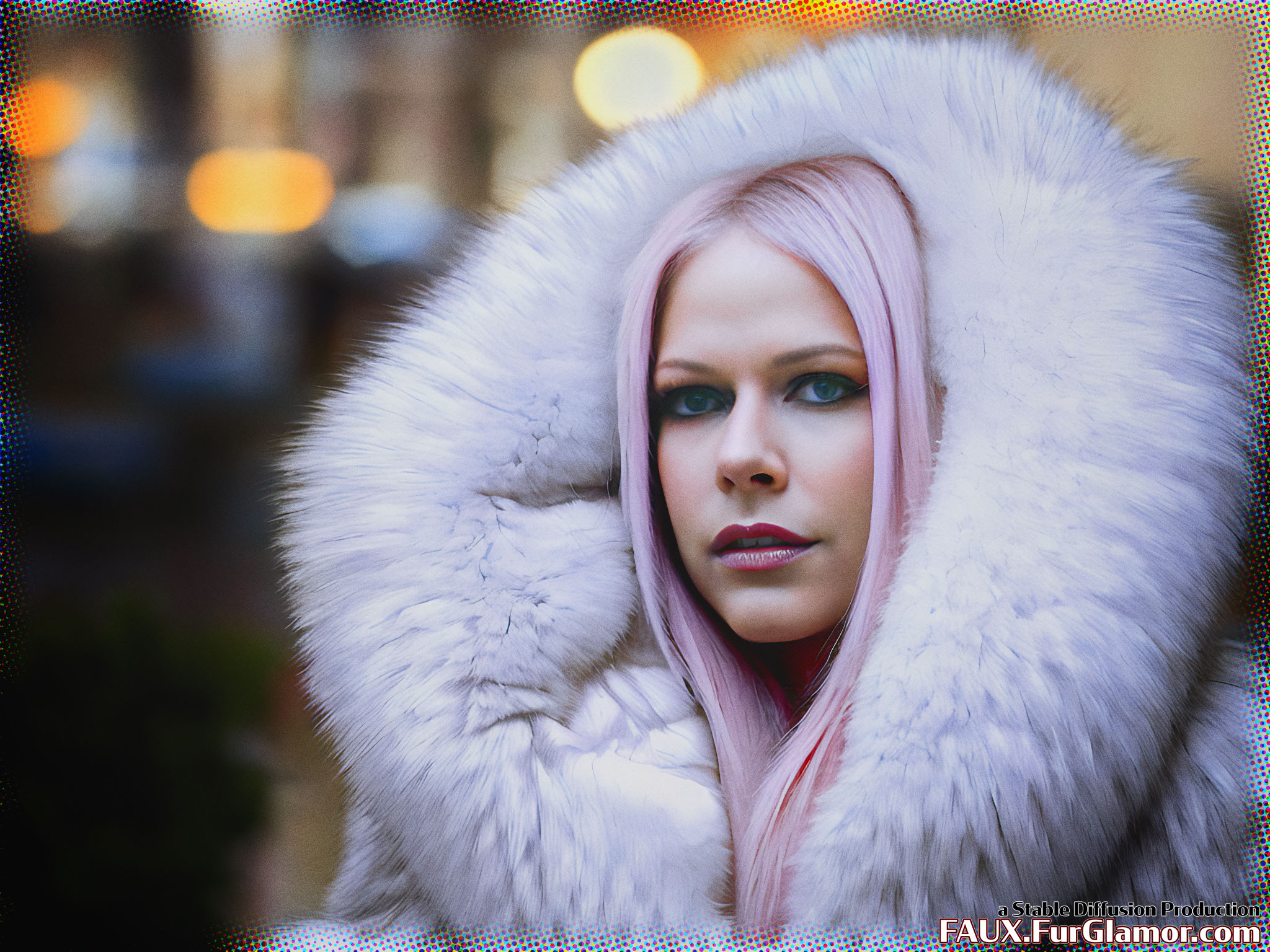 Stable Diffusion Render of Avril Lavigne in a Fur Coat