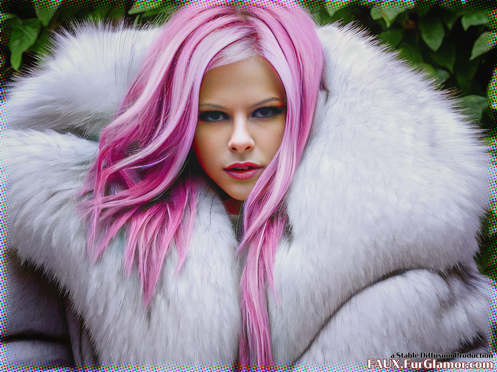 Stable Diffusion Render of Avril Lavigne in a Fur Coat