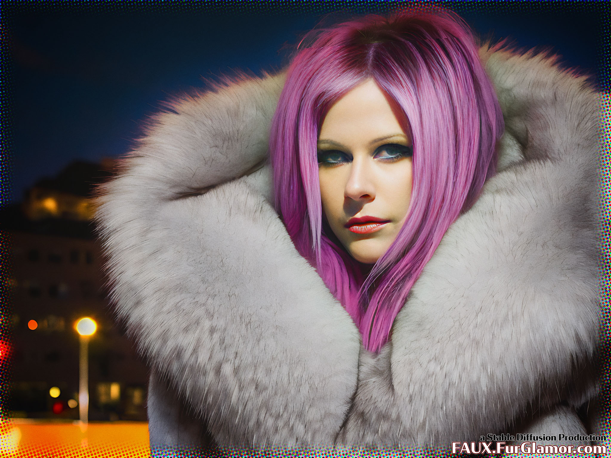 Stable Diffusion Render of Avril Lavigne in a Fur Coat