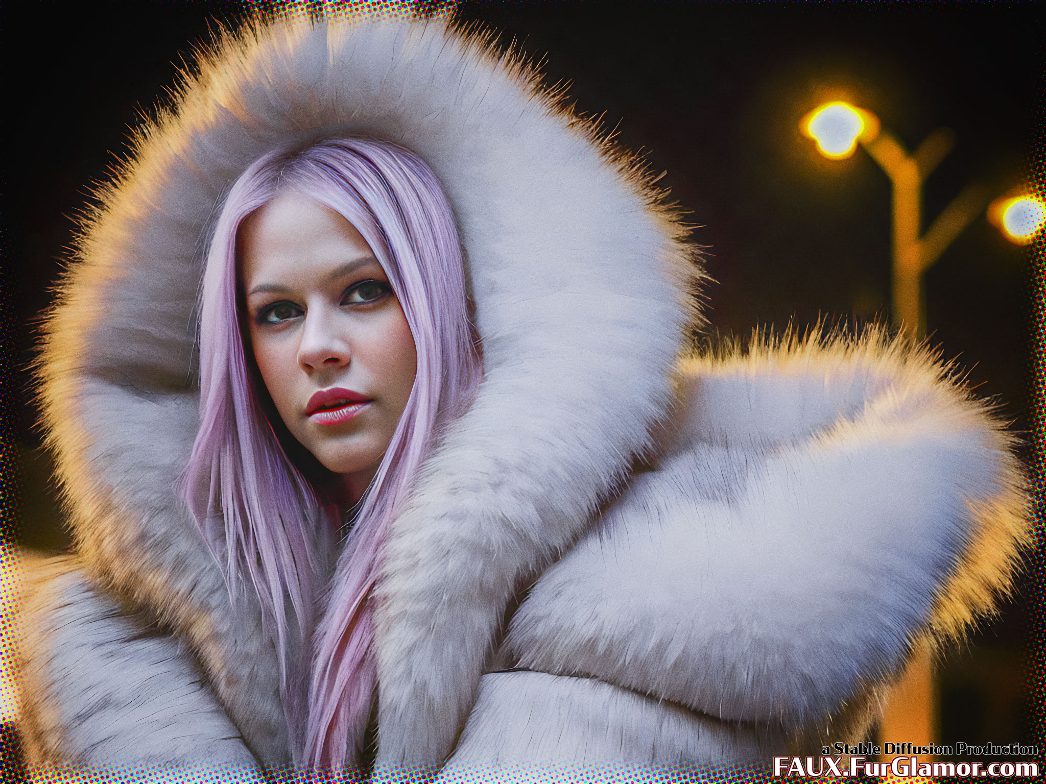 Stable Diffusion Render of Avril Lavigne in a Fur Coat