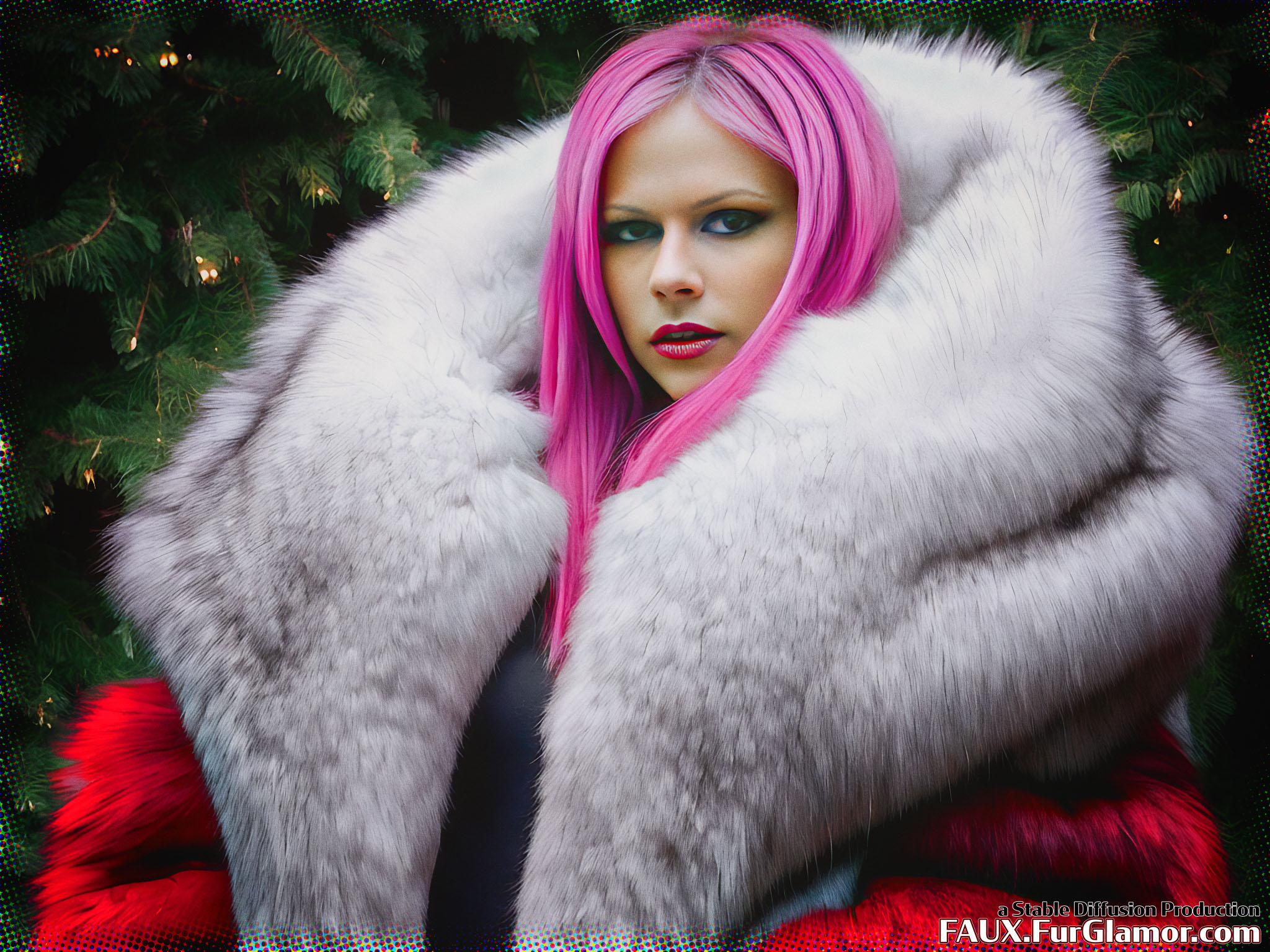 Stable Diffusion Render of Avril Lavigne in a Fur Coat