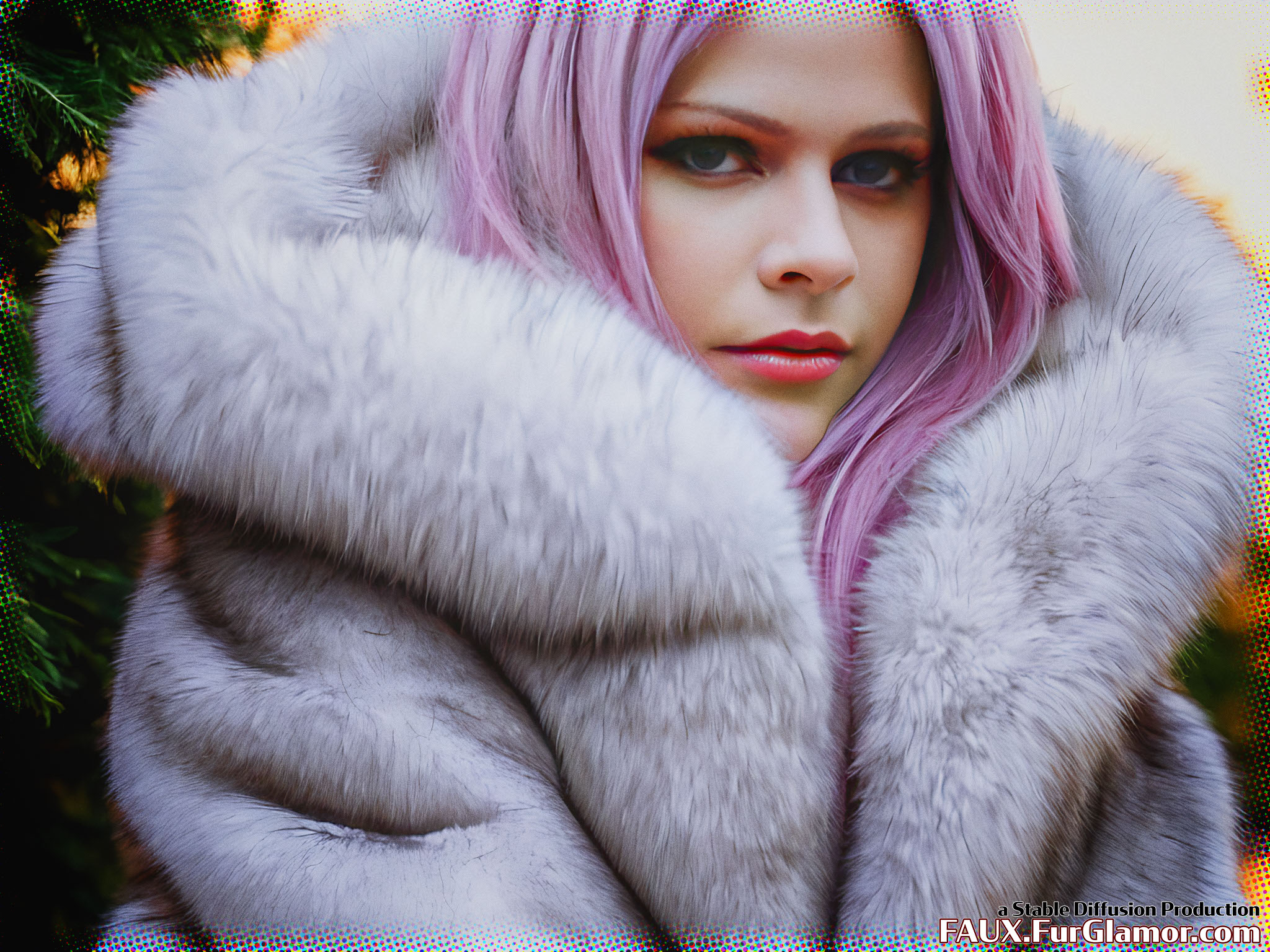 Stable Diffusion Render of Avril Lavigne in a Fur Coat