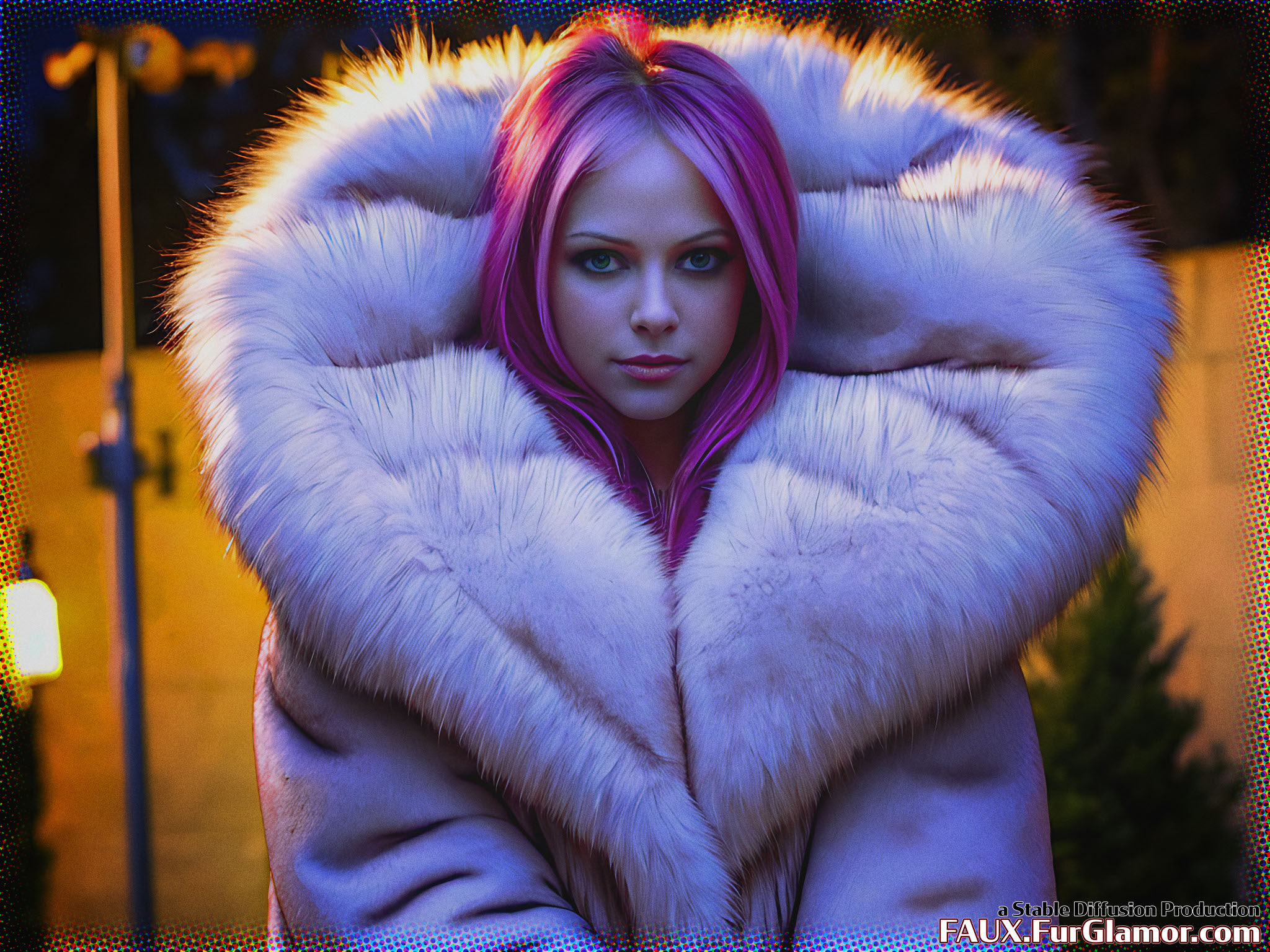 Stable Diffusion Render of Avril Lavigne in a Fur Coat