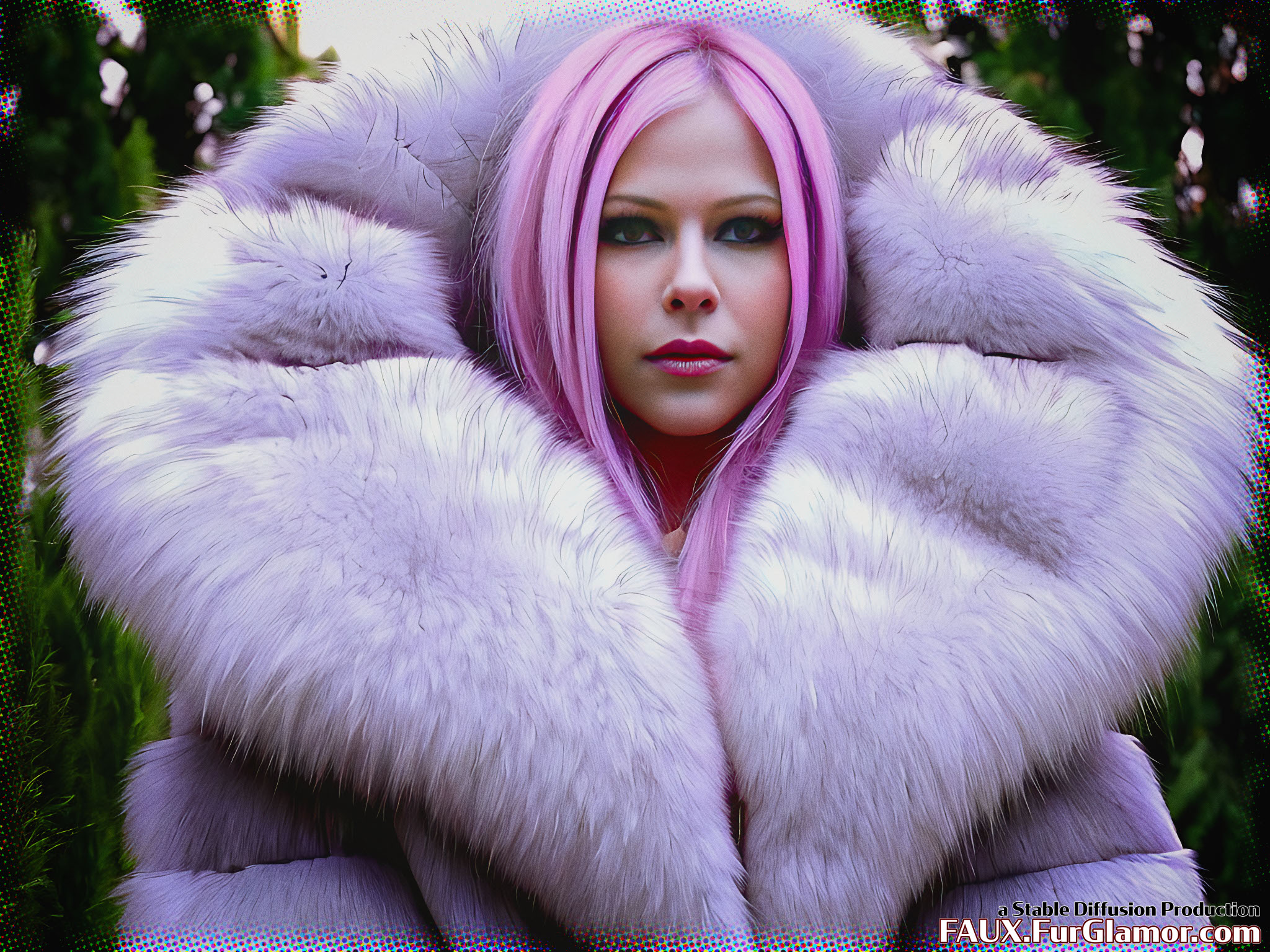 Stable Diffusion Render of Avril Lavigne in a Fur Coat