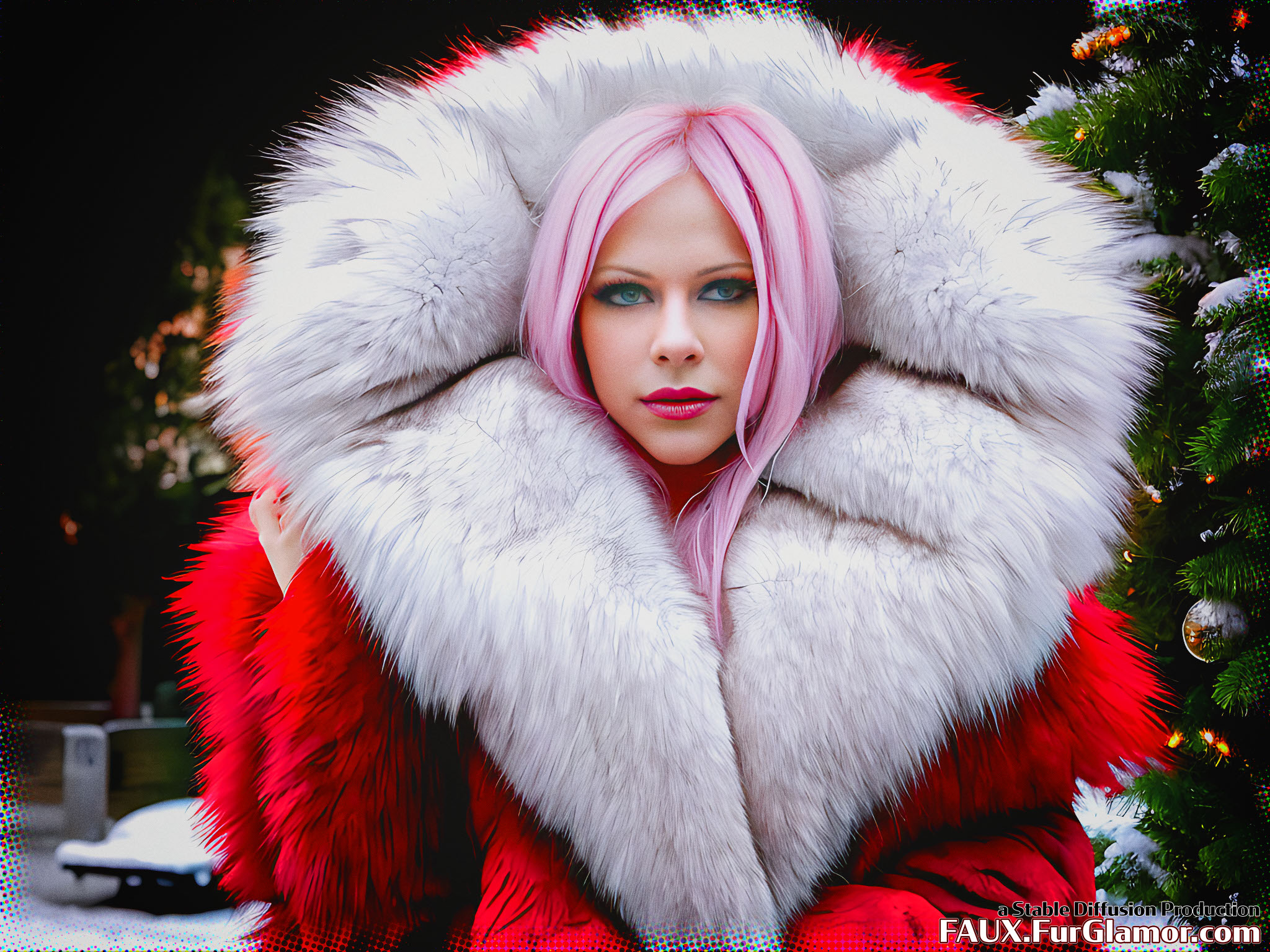 Stable Diffusion Render of Avril Lavigne in a Fur Coat