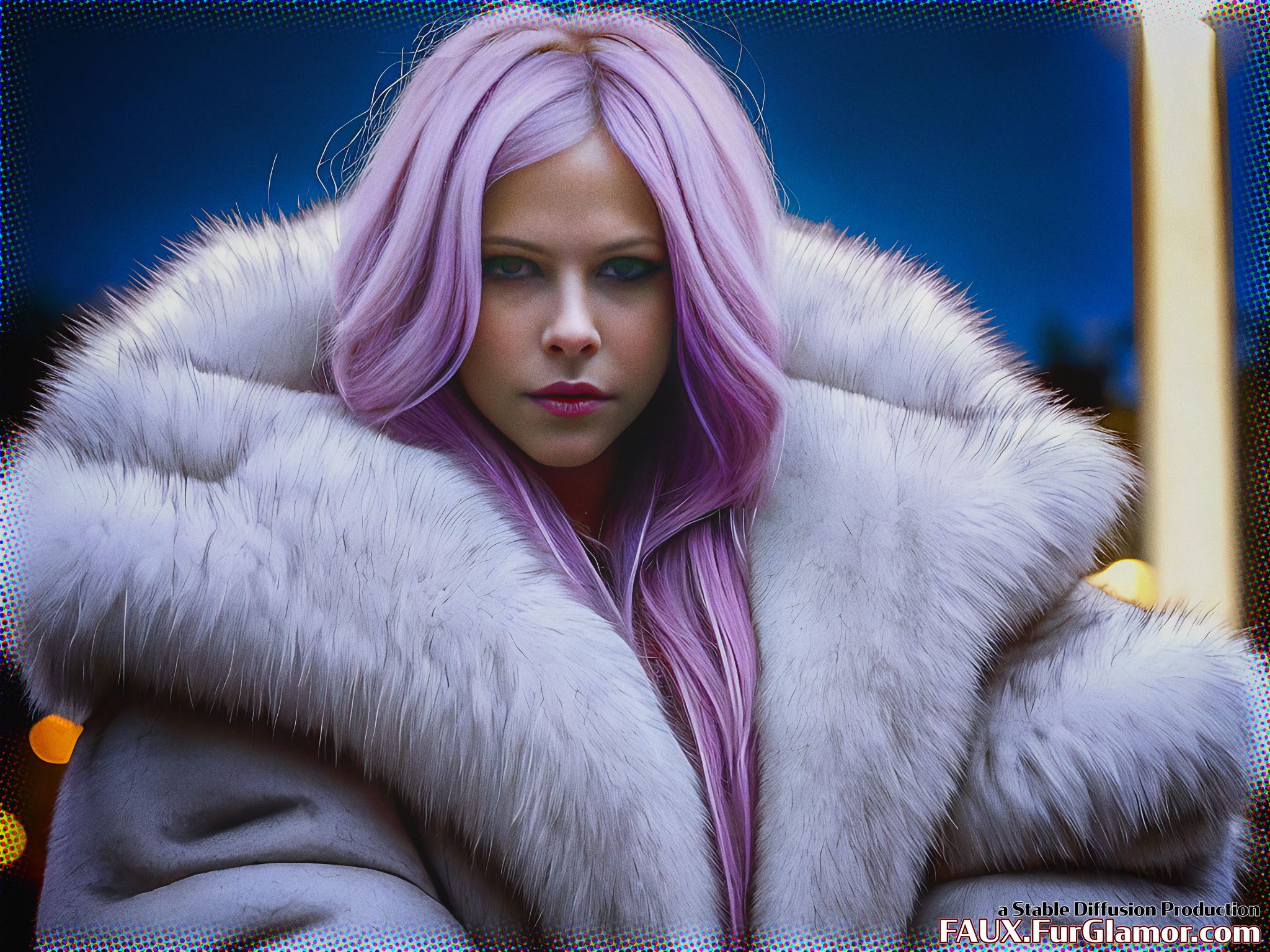 Stable Diffusion Render of Avril Lavigne in a Fur Coat