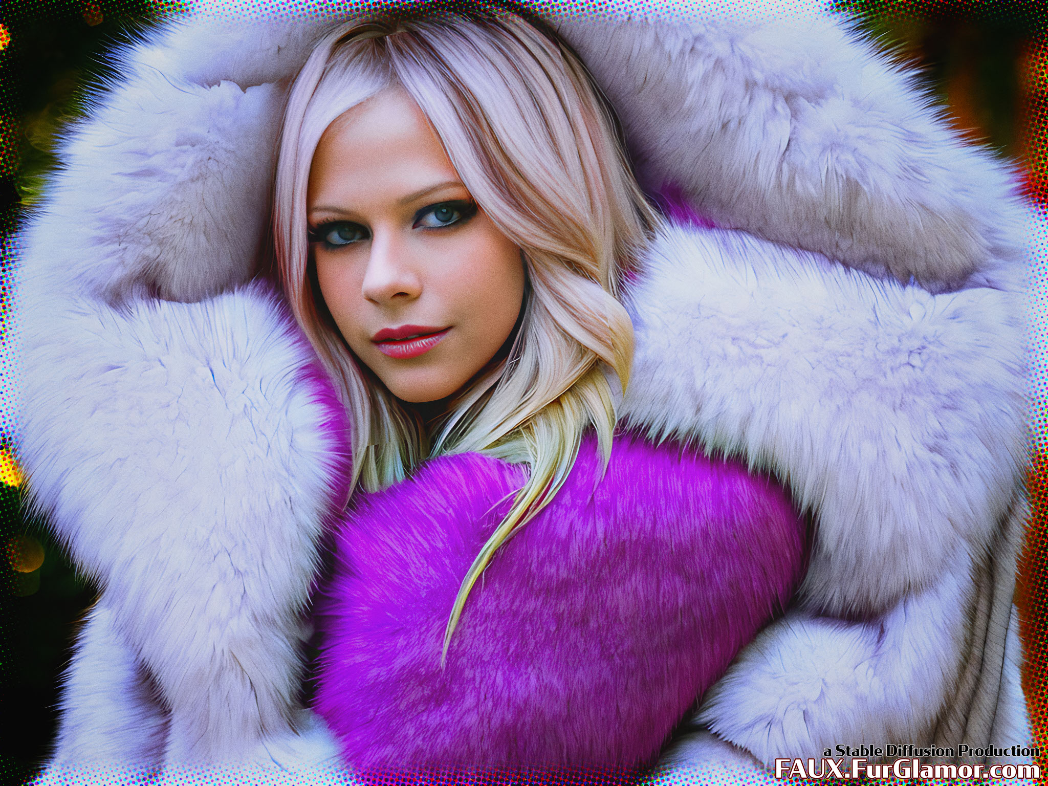 Stable Diffusion Render of Avril Lavigne in a Fur Coat