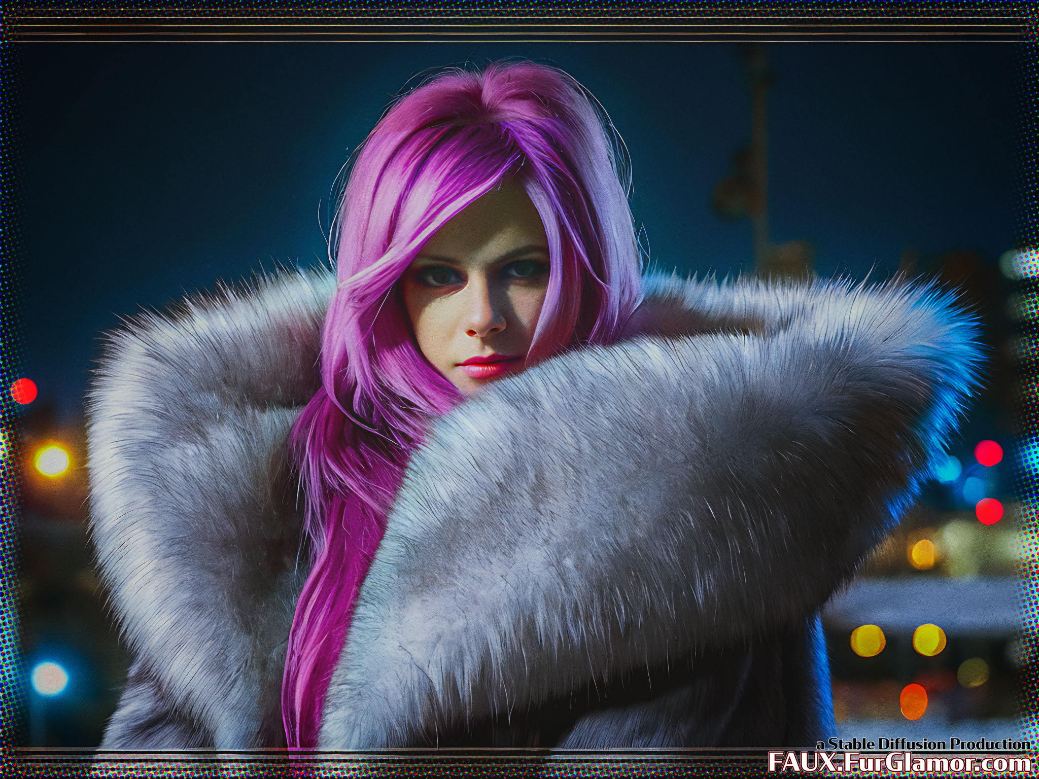 Stable Diffusion Render of Avril Lavigne in a Fur Coat