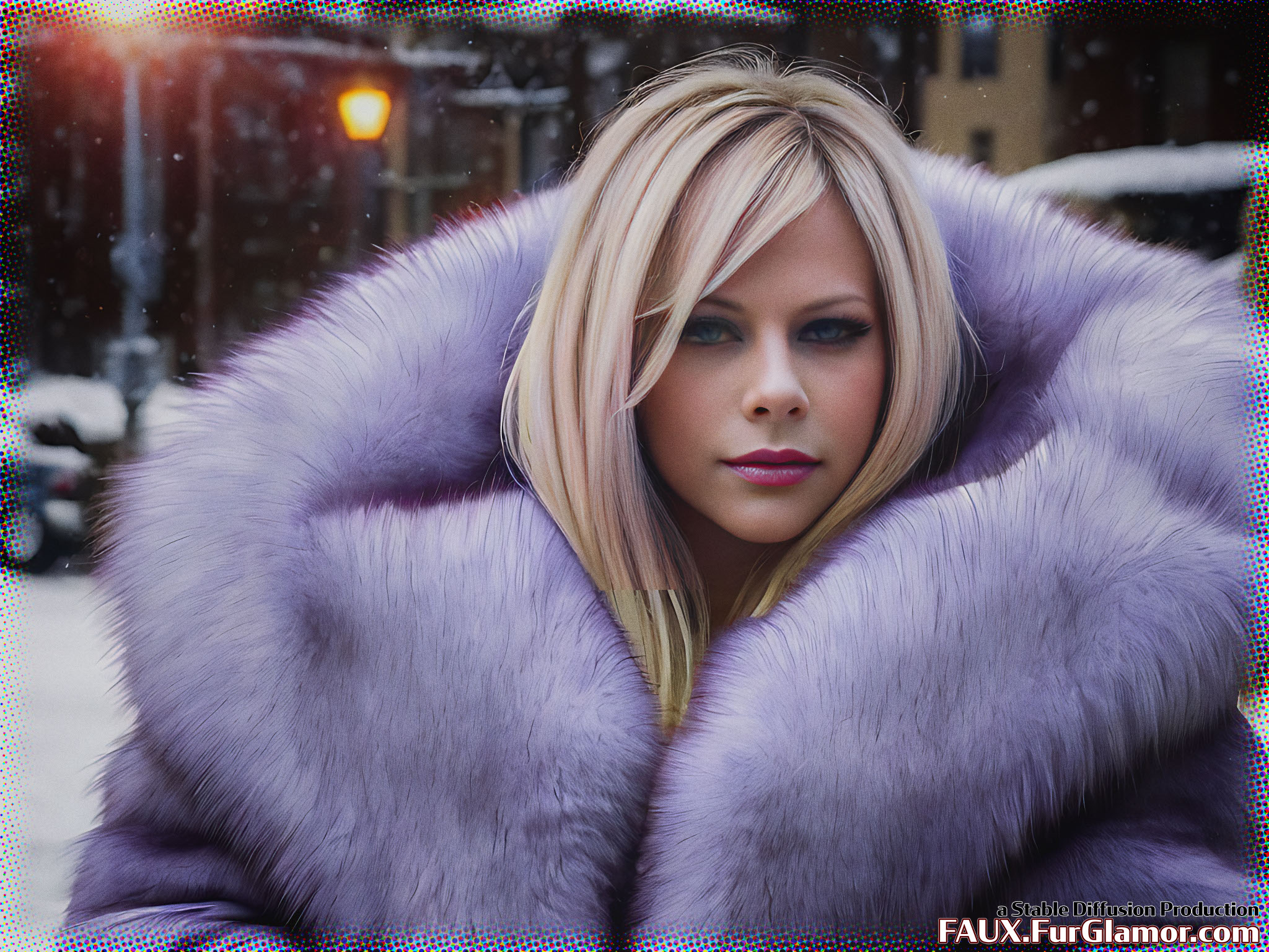 Stable Diffusion Render of Avril Lavigne in a Fur Coat