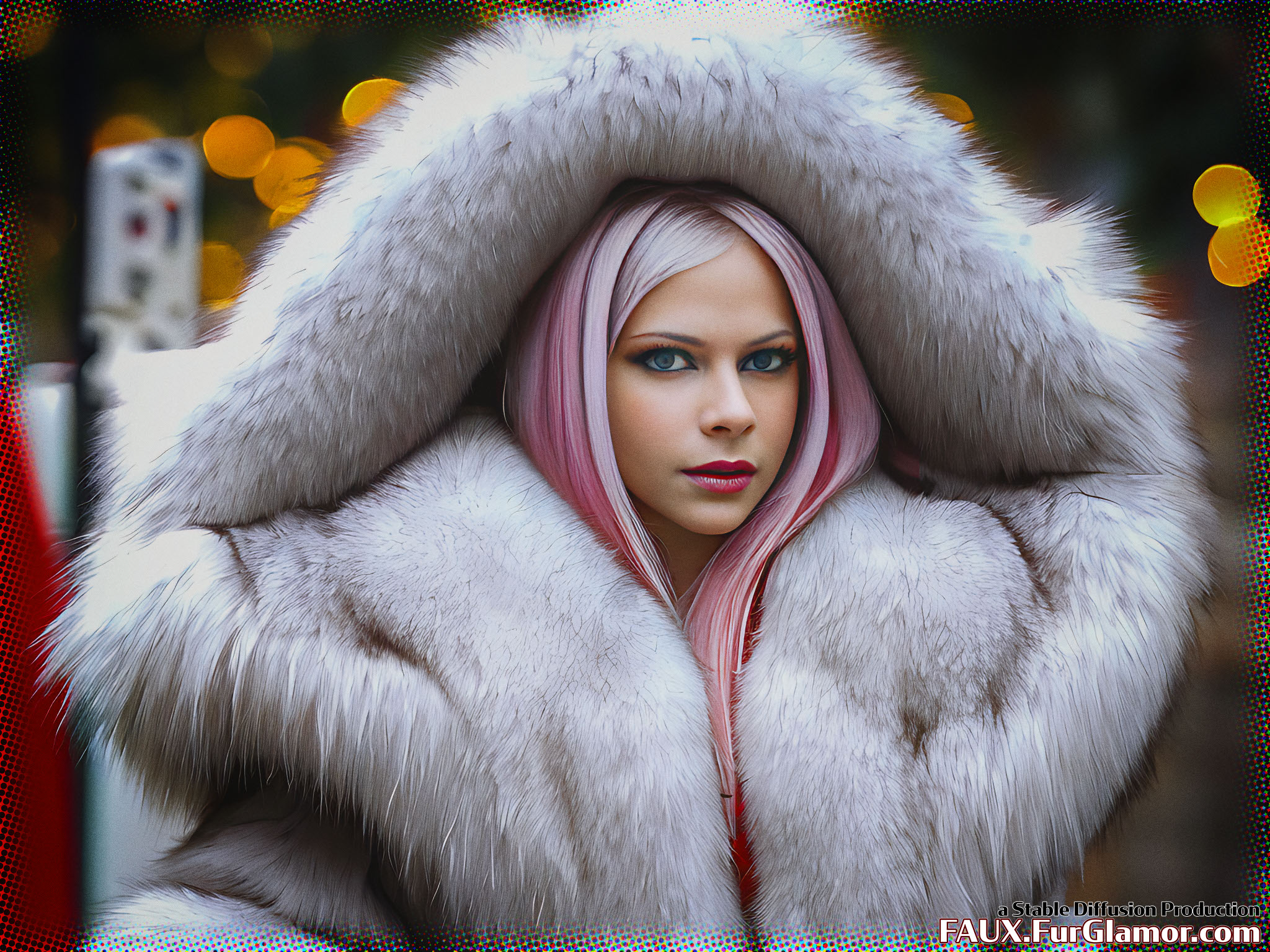 Stable Diffusion Render of Avril Lavigne in a Fur Coat