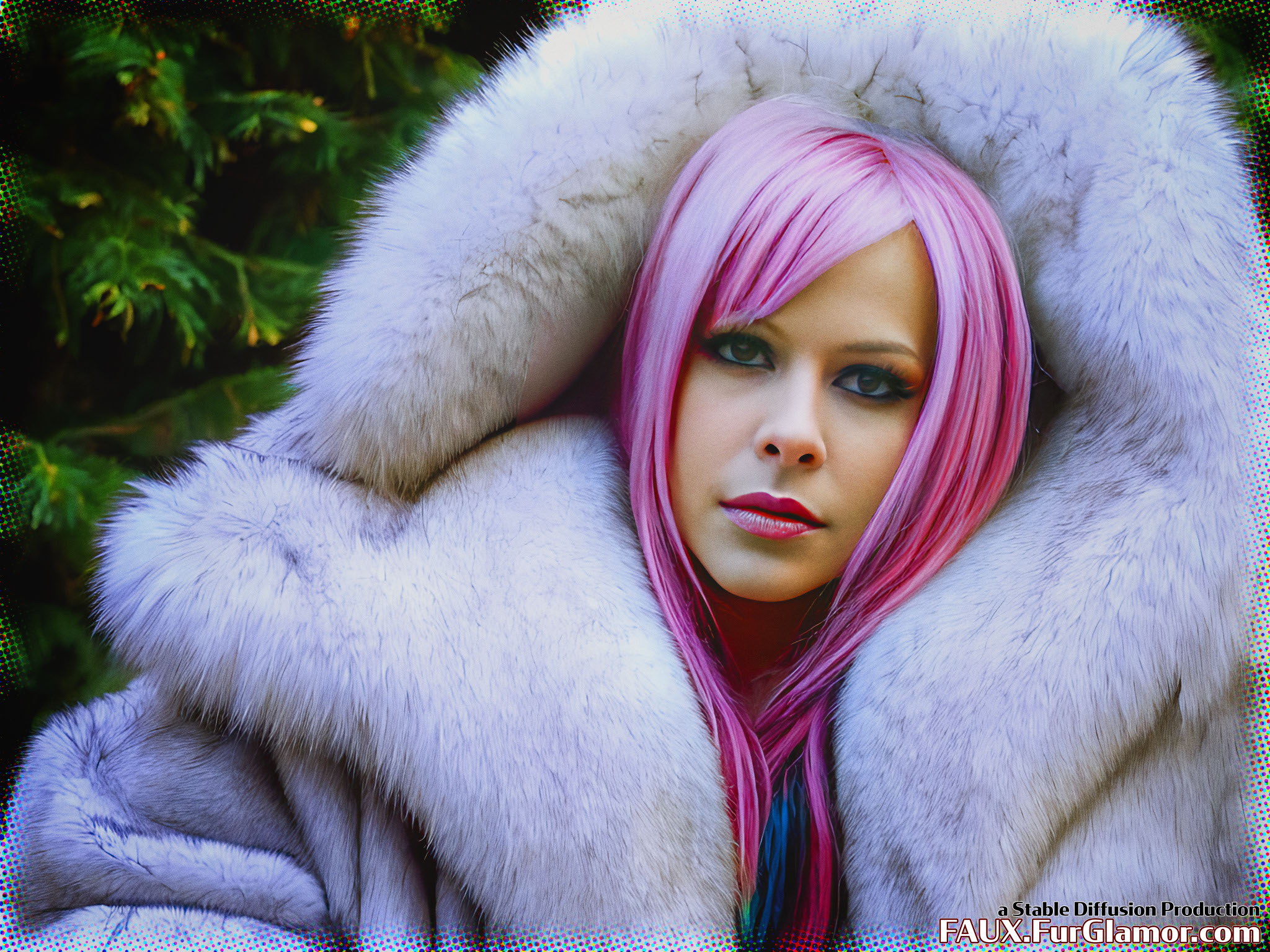 Stable Diffusion Render of Avril Lavigne in a Fur Coat